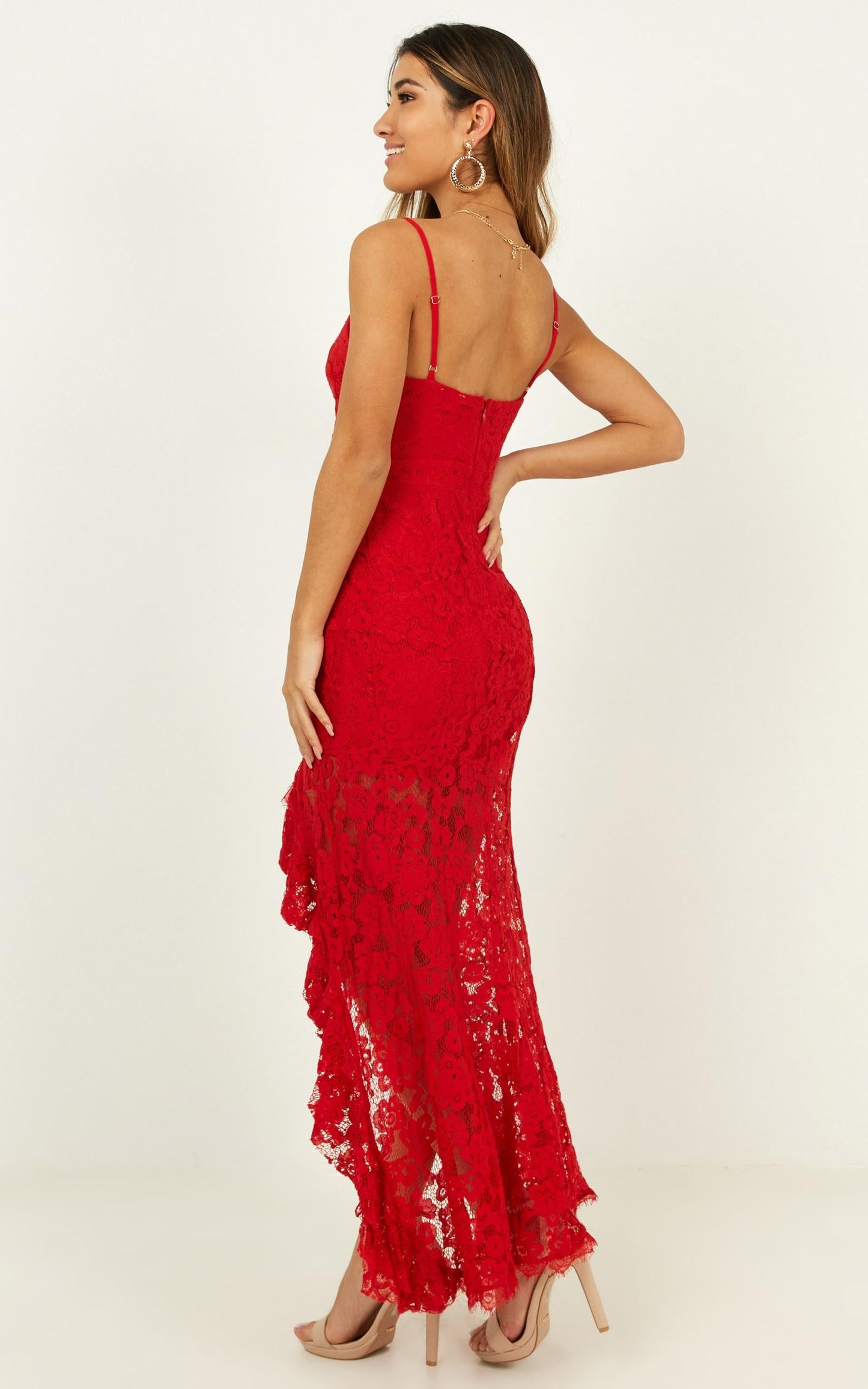 Walk Right Past Maxi Dress In Red Lace