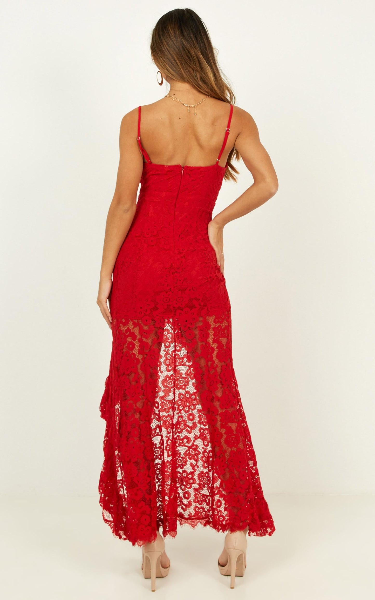 Walk Right Past Maxi Dress In Red Lace