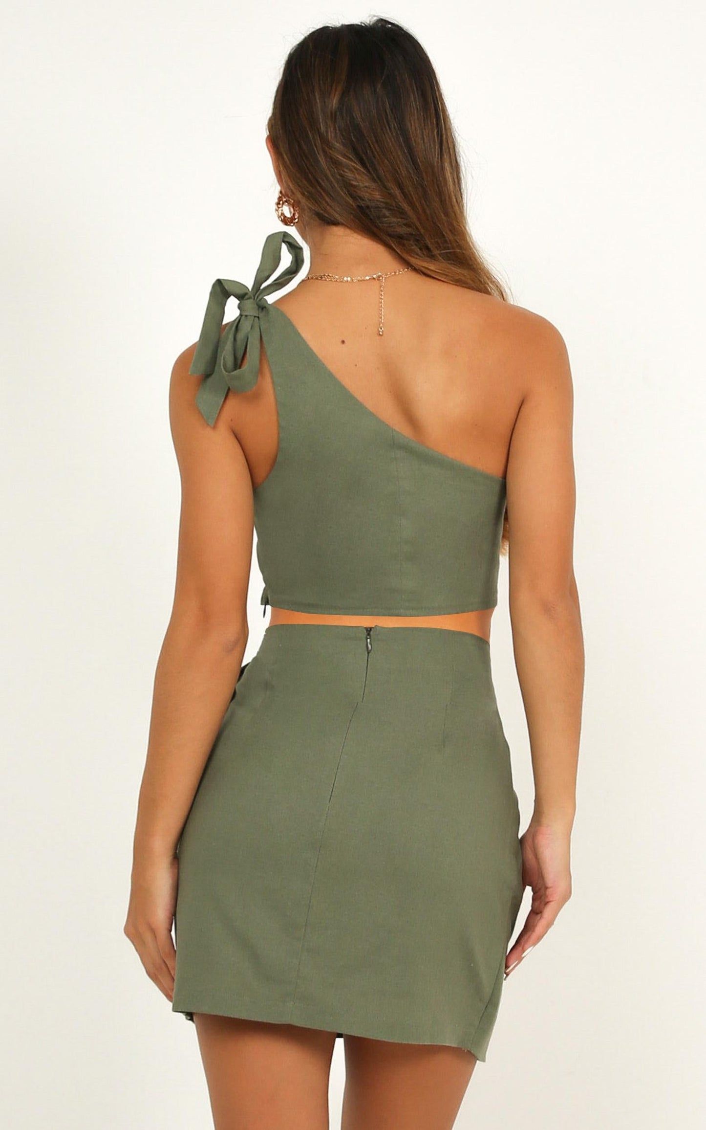 Rumour Mill Two Piece Set In Khaki Linen Look