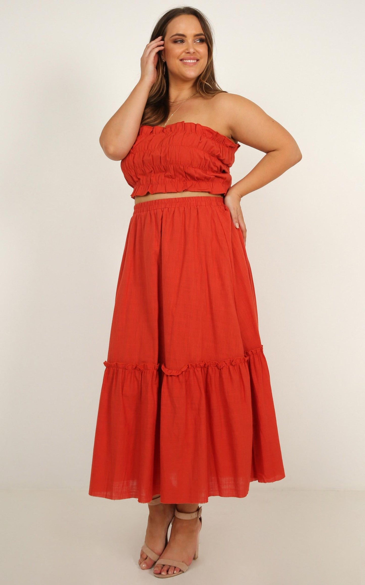 In Their Eyes Two Piece Set in Rust Linen Look