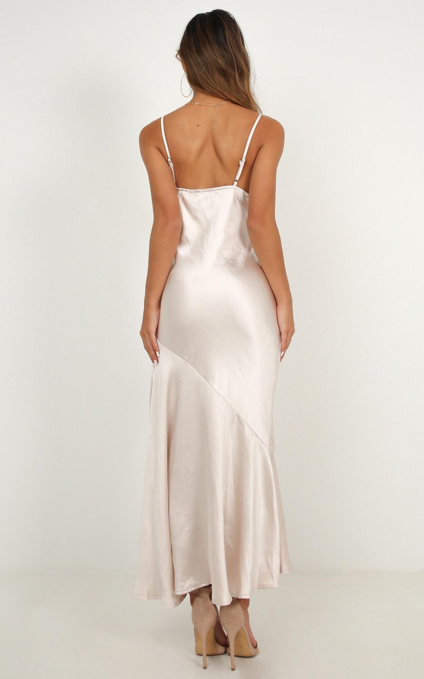 Forgotten Invitation Maxi Dress In Champagne Satin