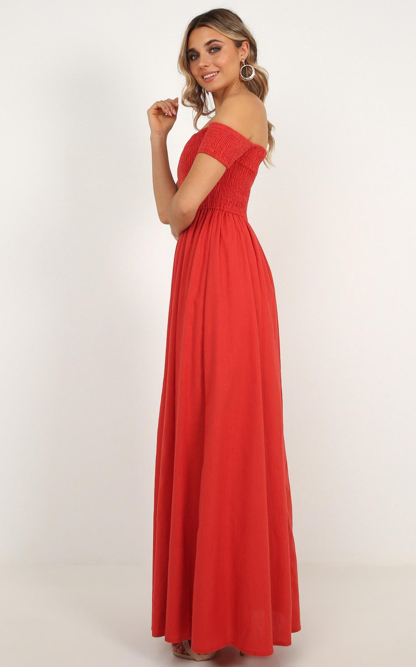 Game Changing Maxi Dress In Rust Linen Look