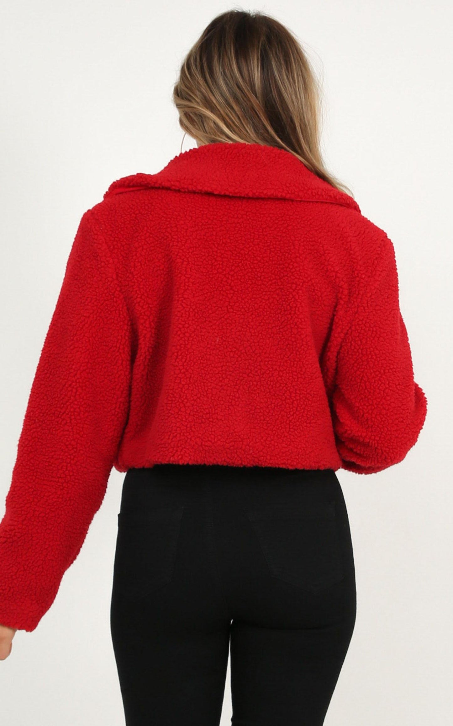 Forever Cuddling Jacket In Red Teddy