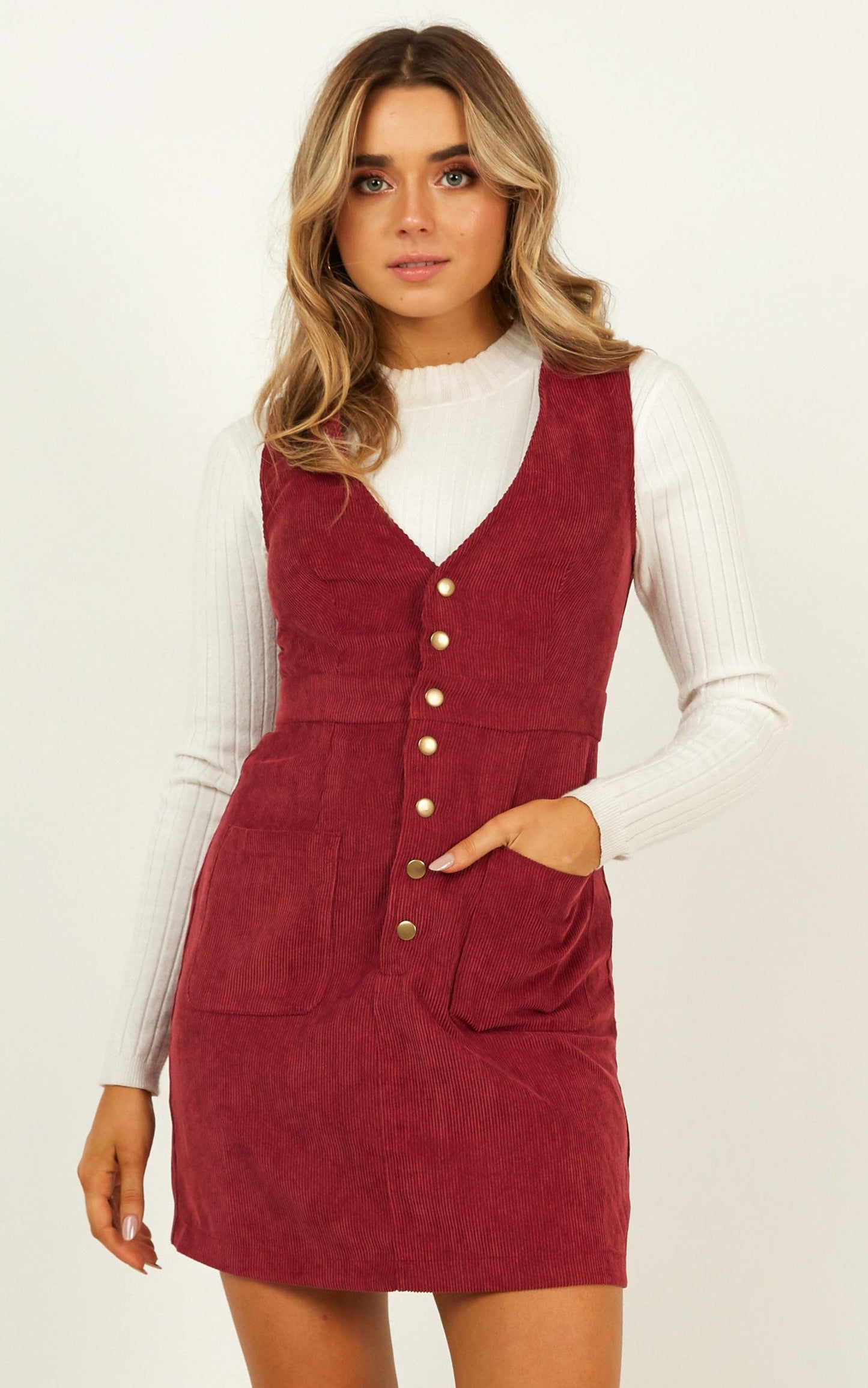 Leaving You Behind Dress In Wine corduroy