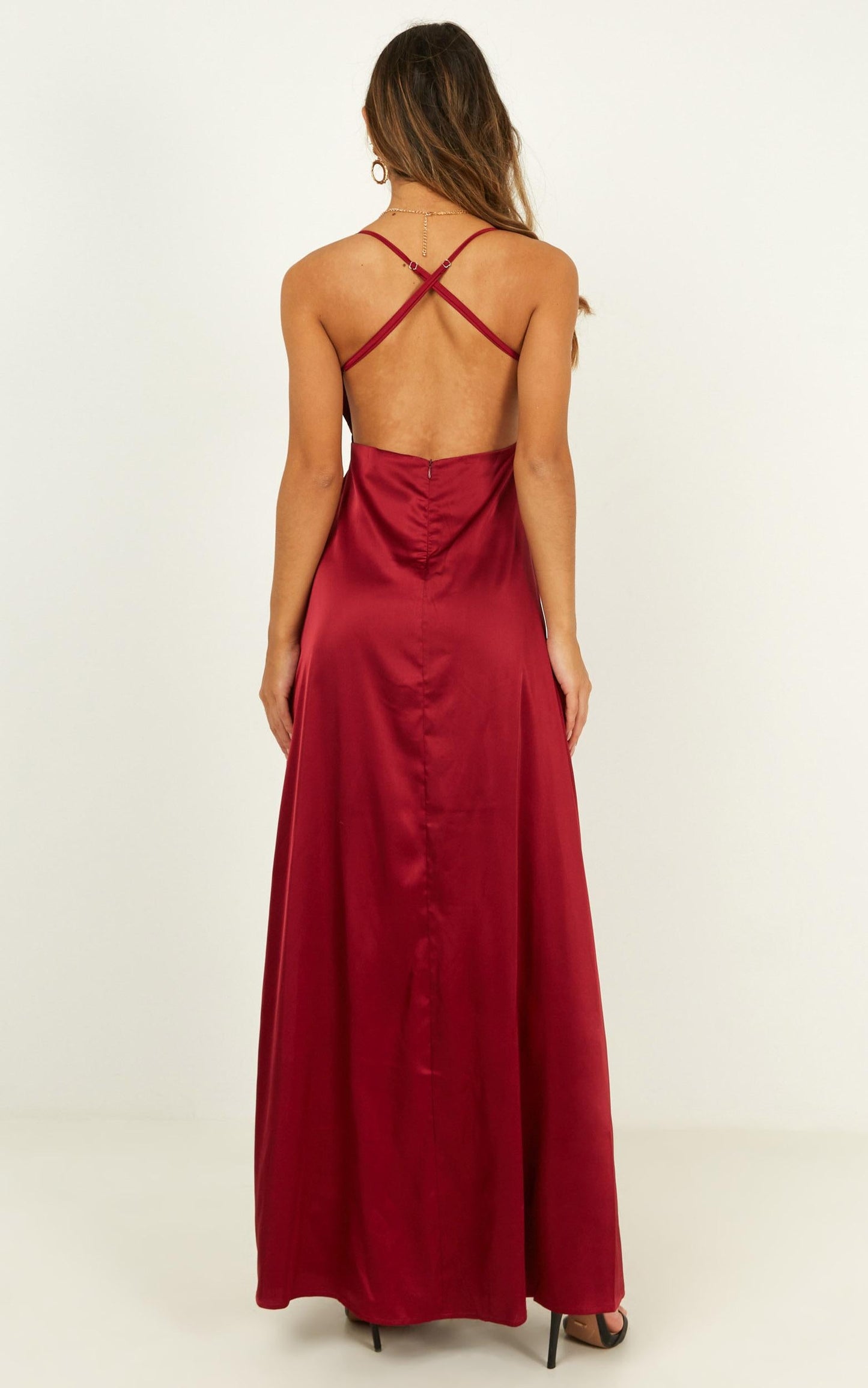 Wild Instinct Maxi Dress In Wine Satin