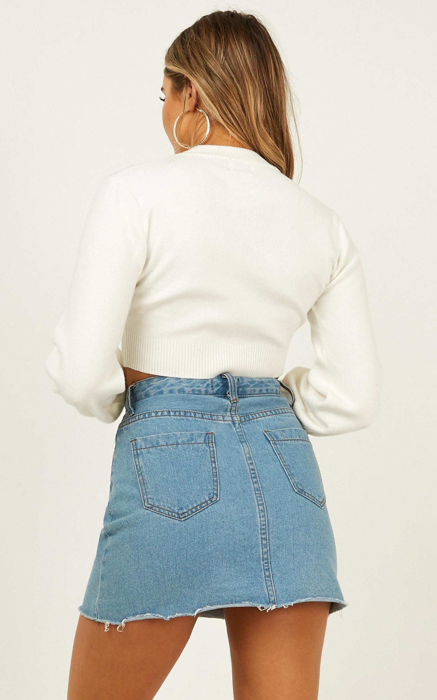 Jeni Cropped Knit Jumper in White