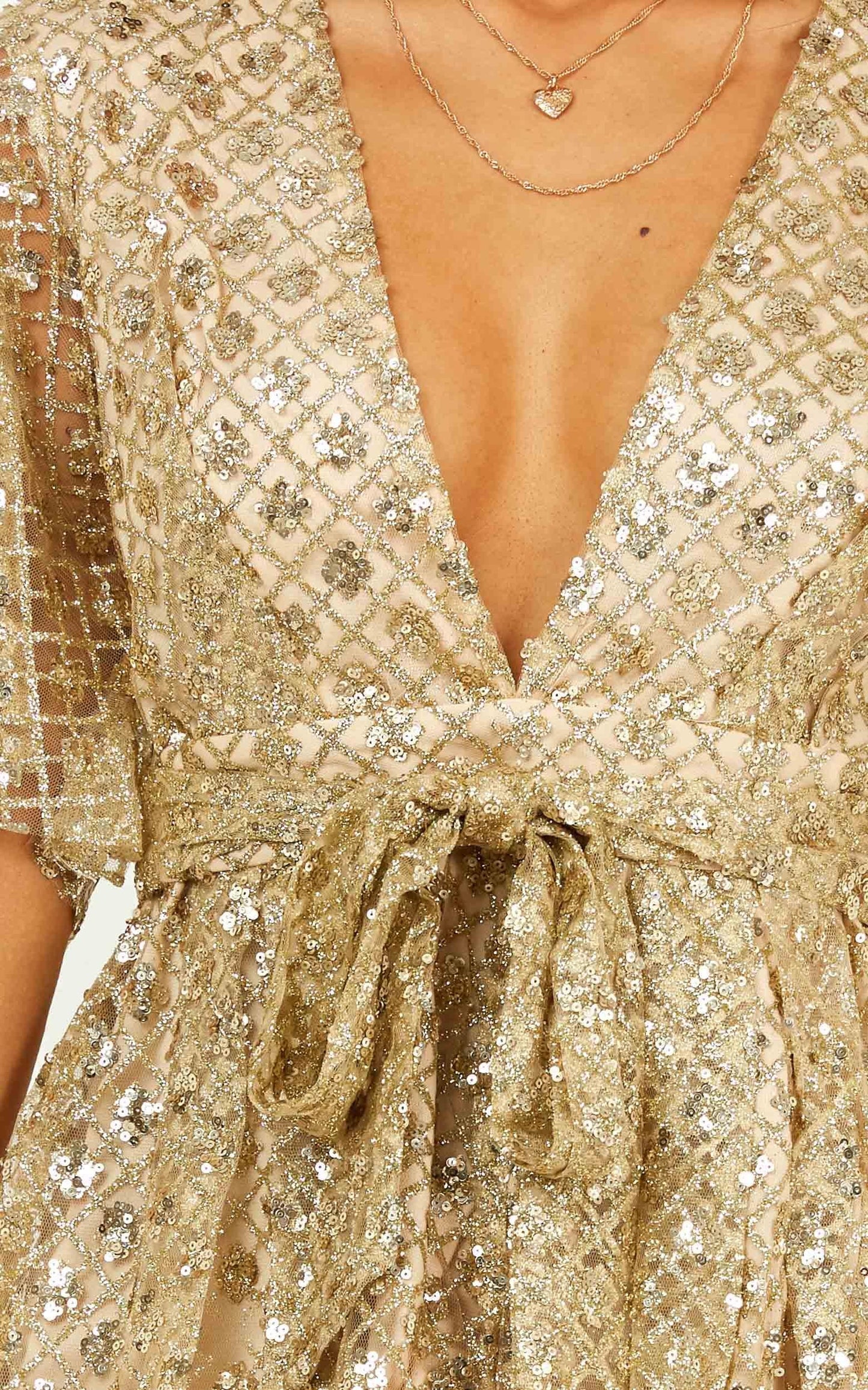 Say It To Me Playsuit In Gold Glitter