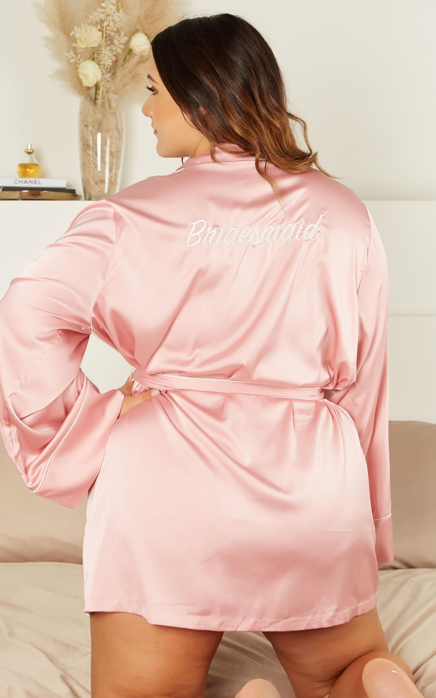Ellena Bridesmaid Robe In Blush Satin