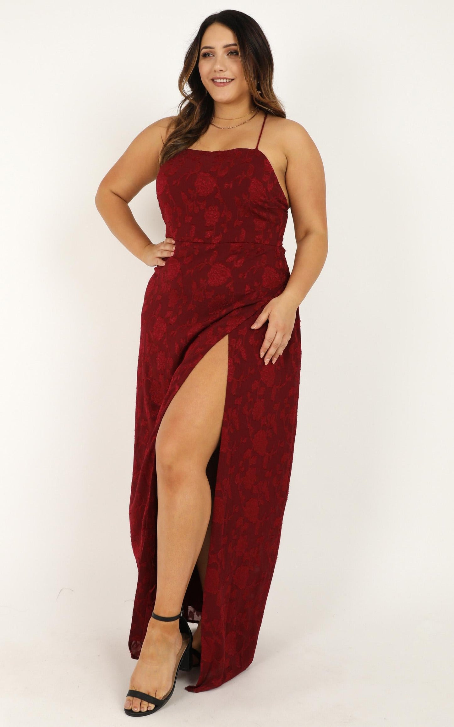 They Crisscrossed Maxi Dress In Wine Jacquard