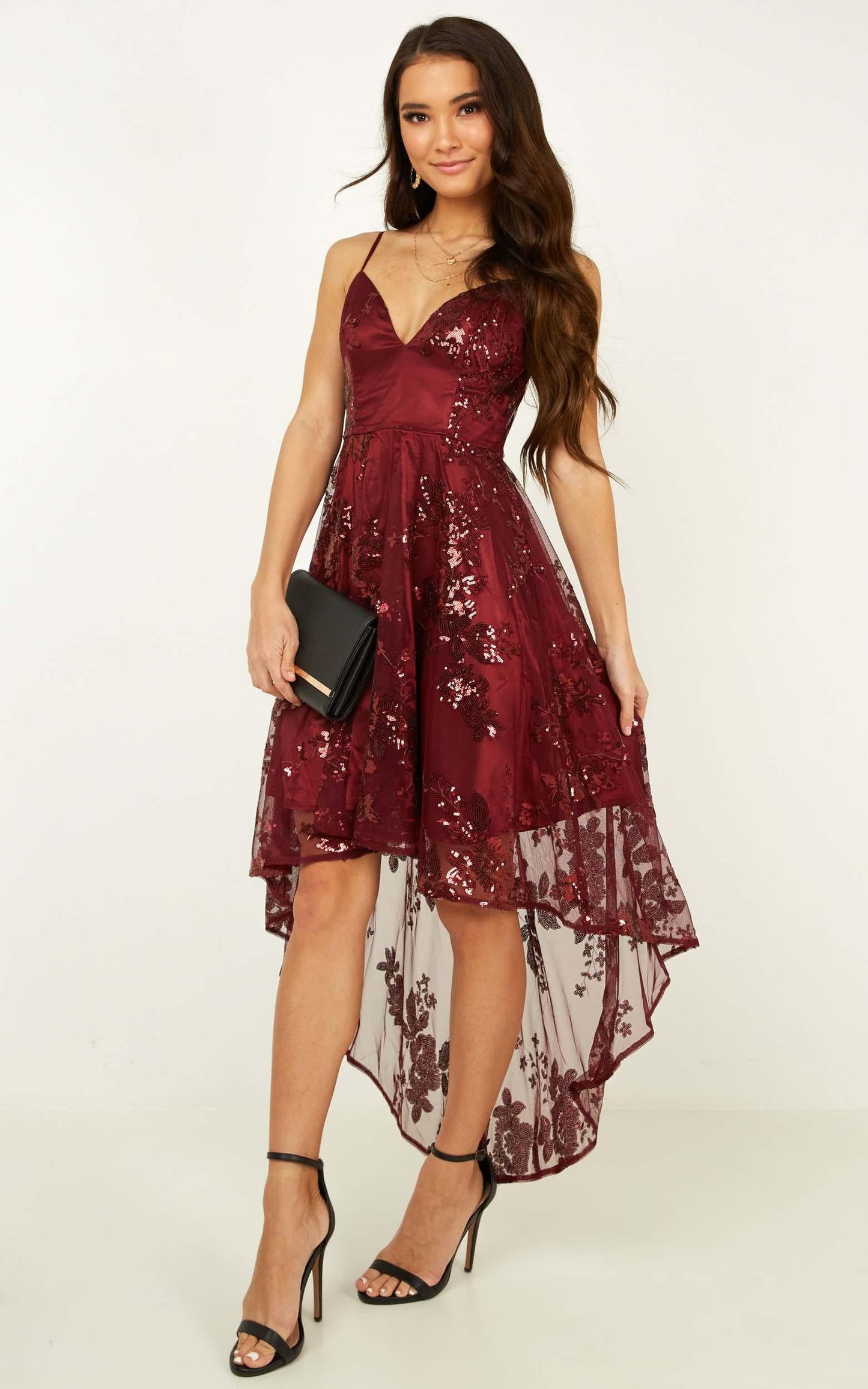 Fair Shake Dress In Wine Sequin