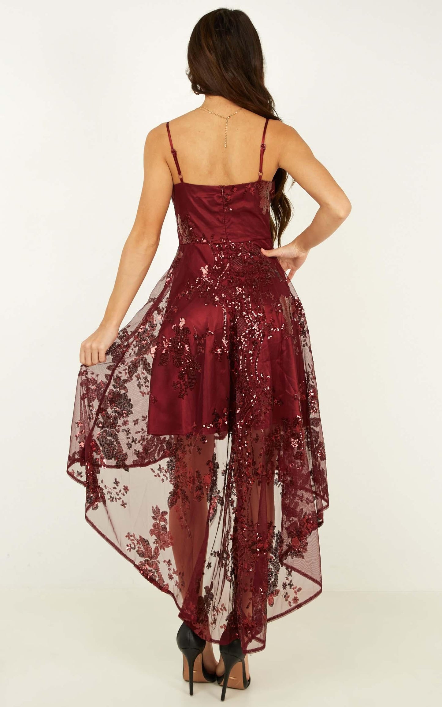 Fair Shake Dress In Wine Sequin