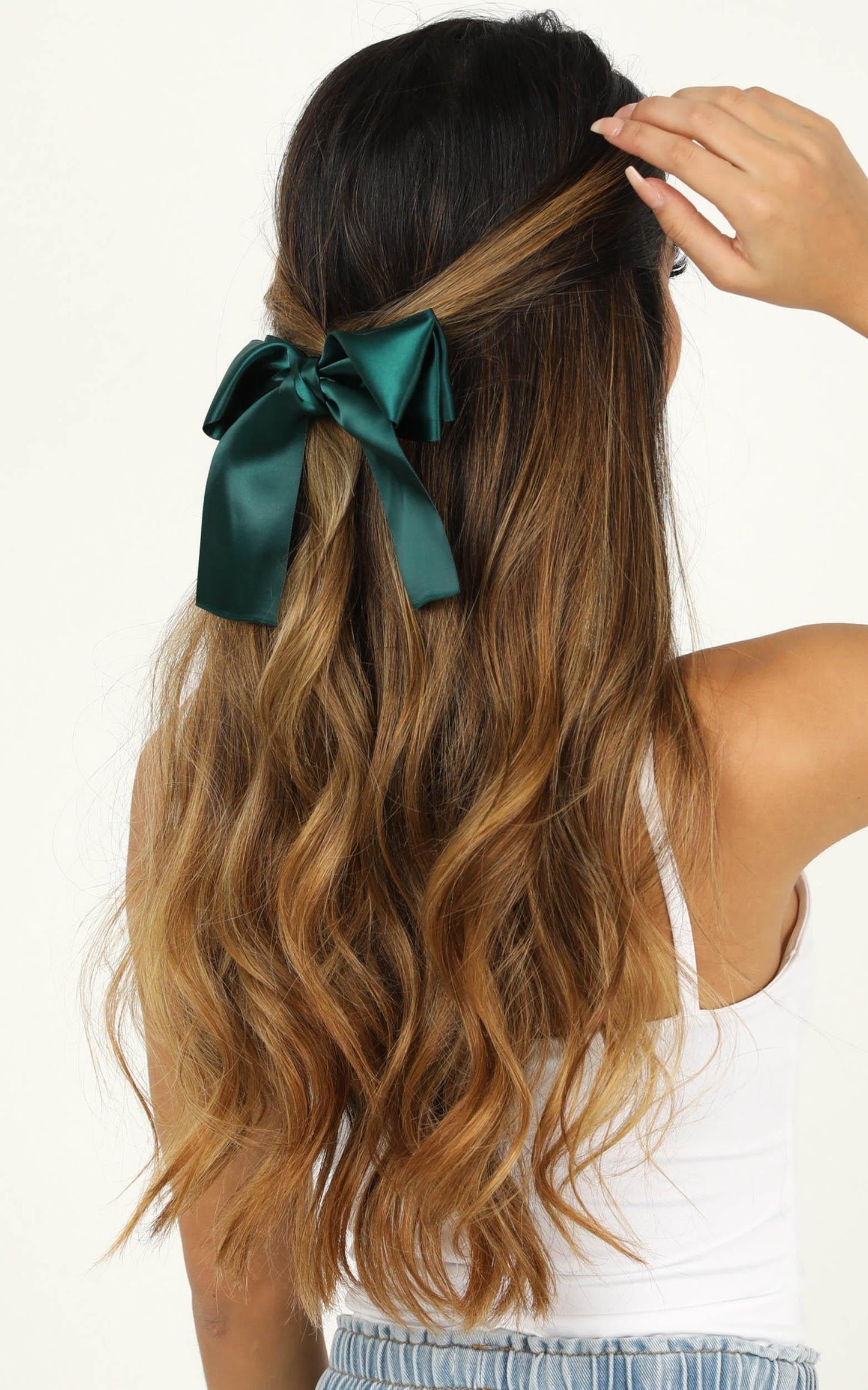 Hold Me Back Hair Bow 2 Pack In Emerald And Black Satin