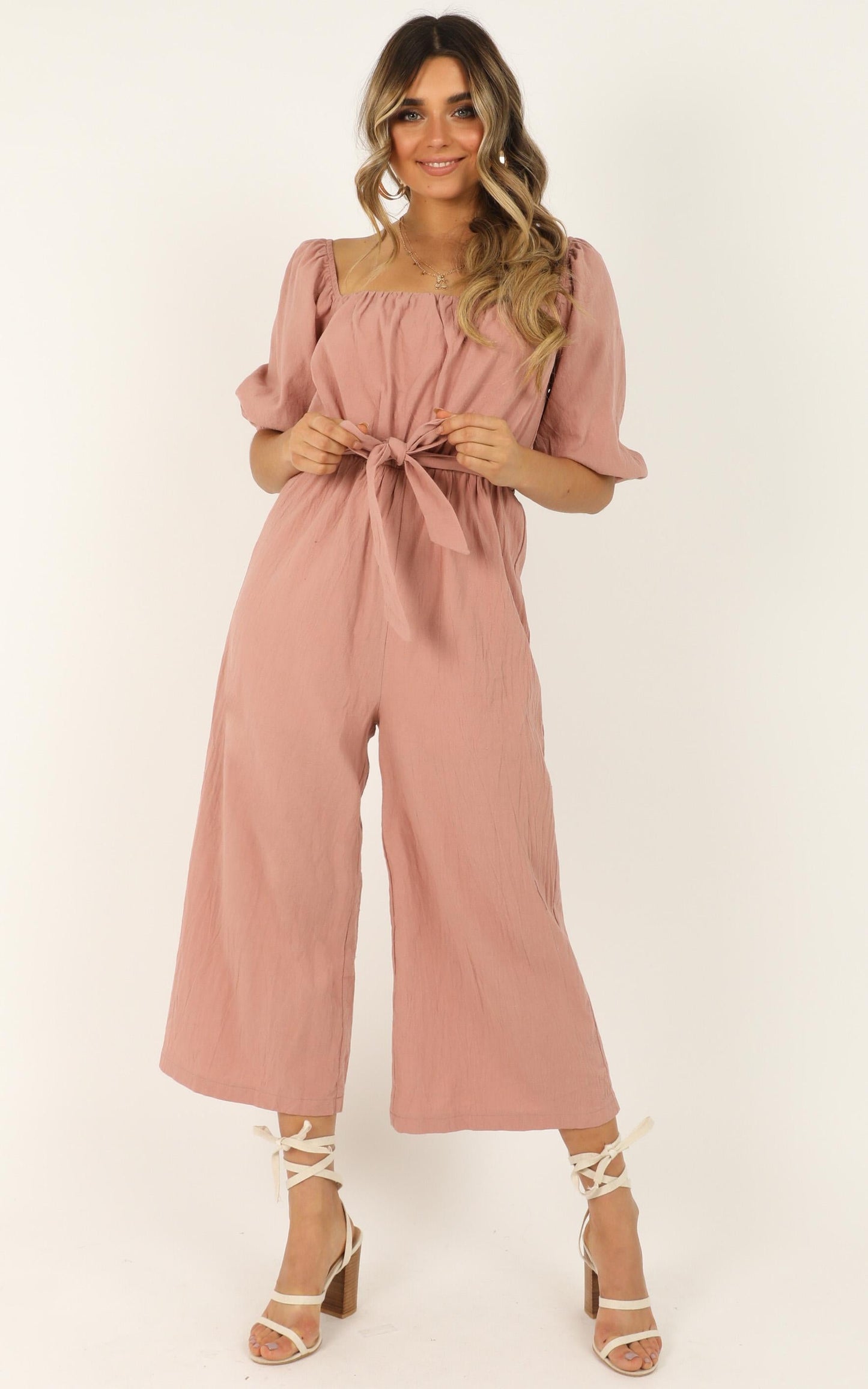 Going Sky High Jumpsuit In Blush
