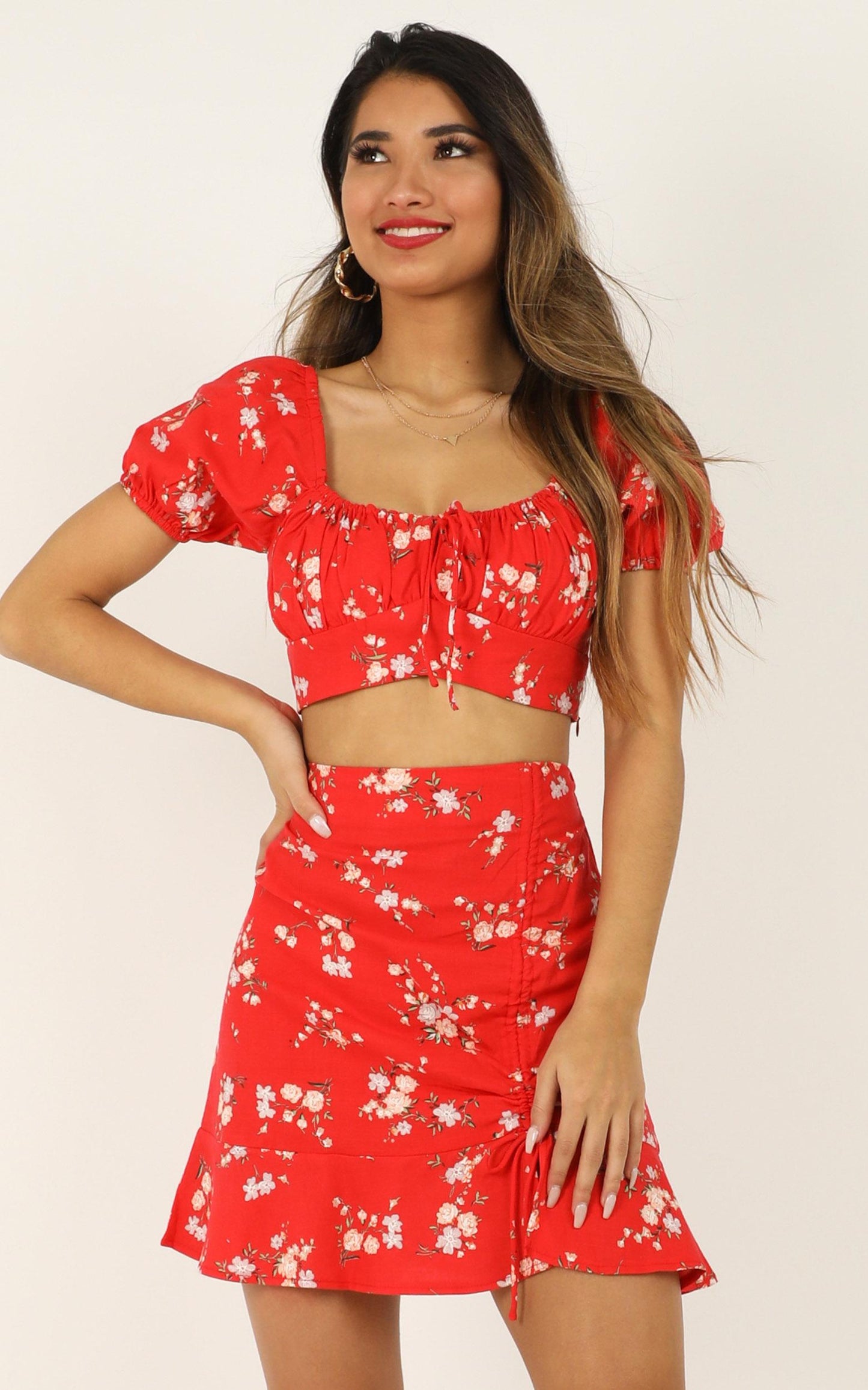 Bring The Flames Two Piece Set In Red Floral
