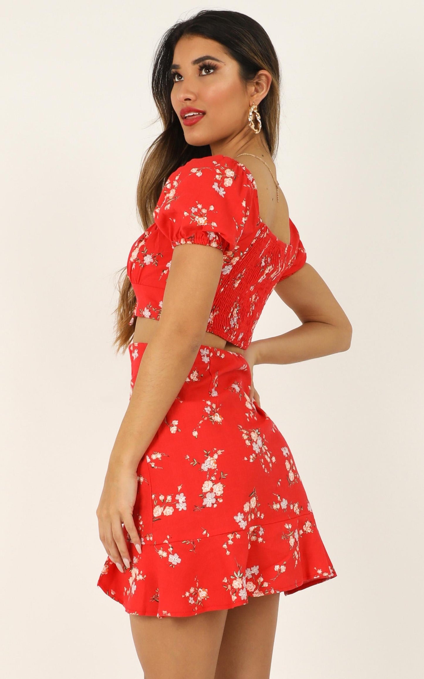 Bring The Flames Two Piece Set In Red Floral