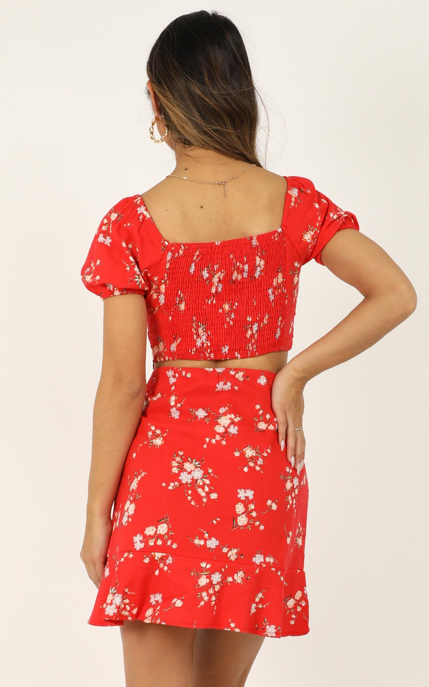 Bring The Flames Two Piece Set In Red Floral