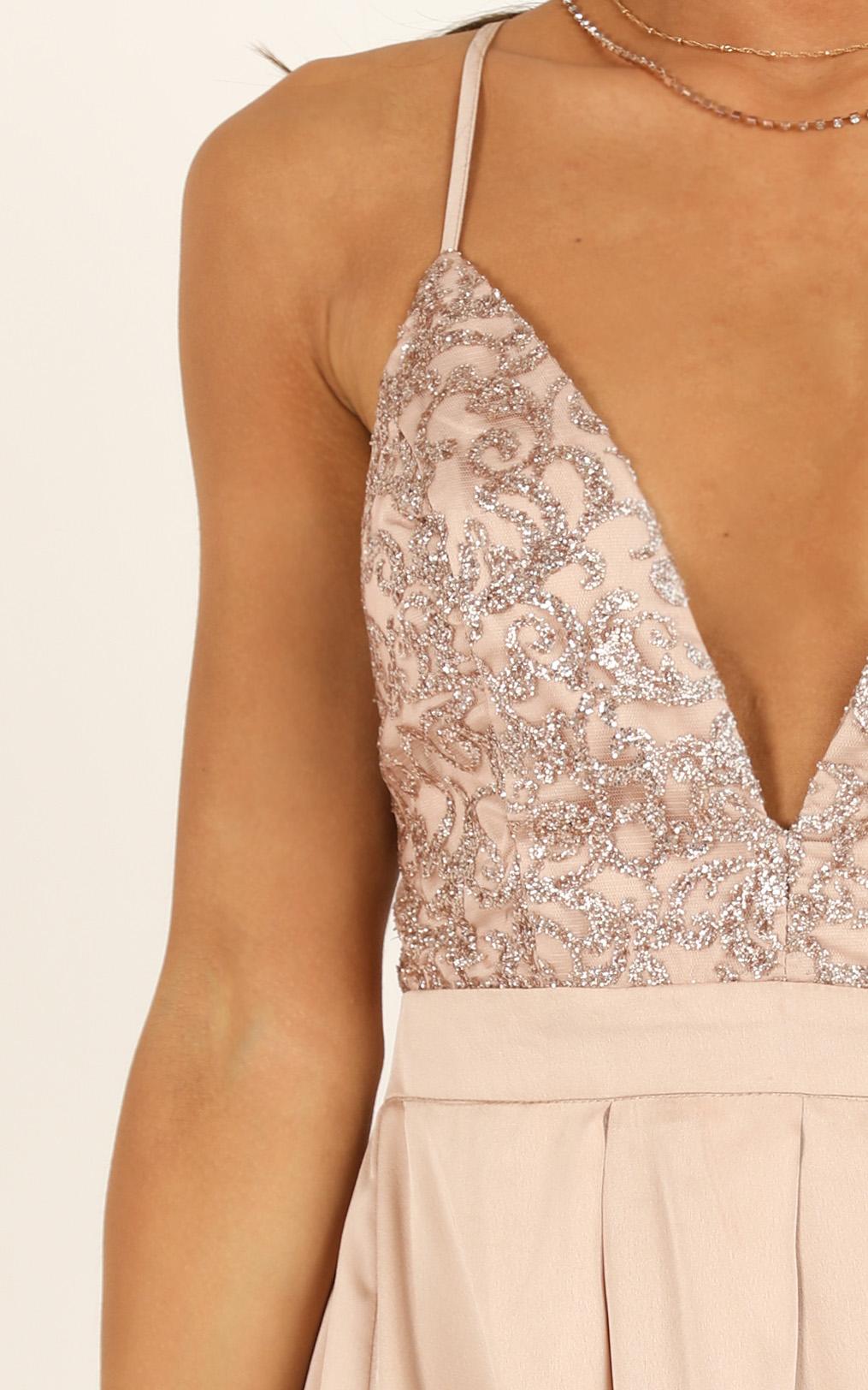 Fairest Of Them All Dress In Rose Gold Glitter