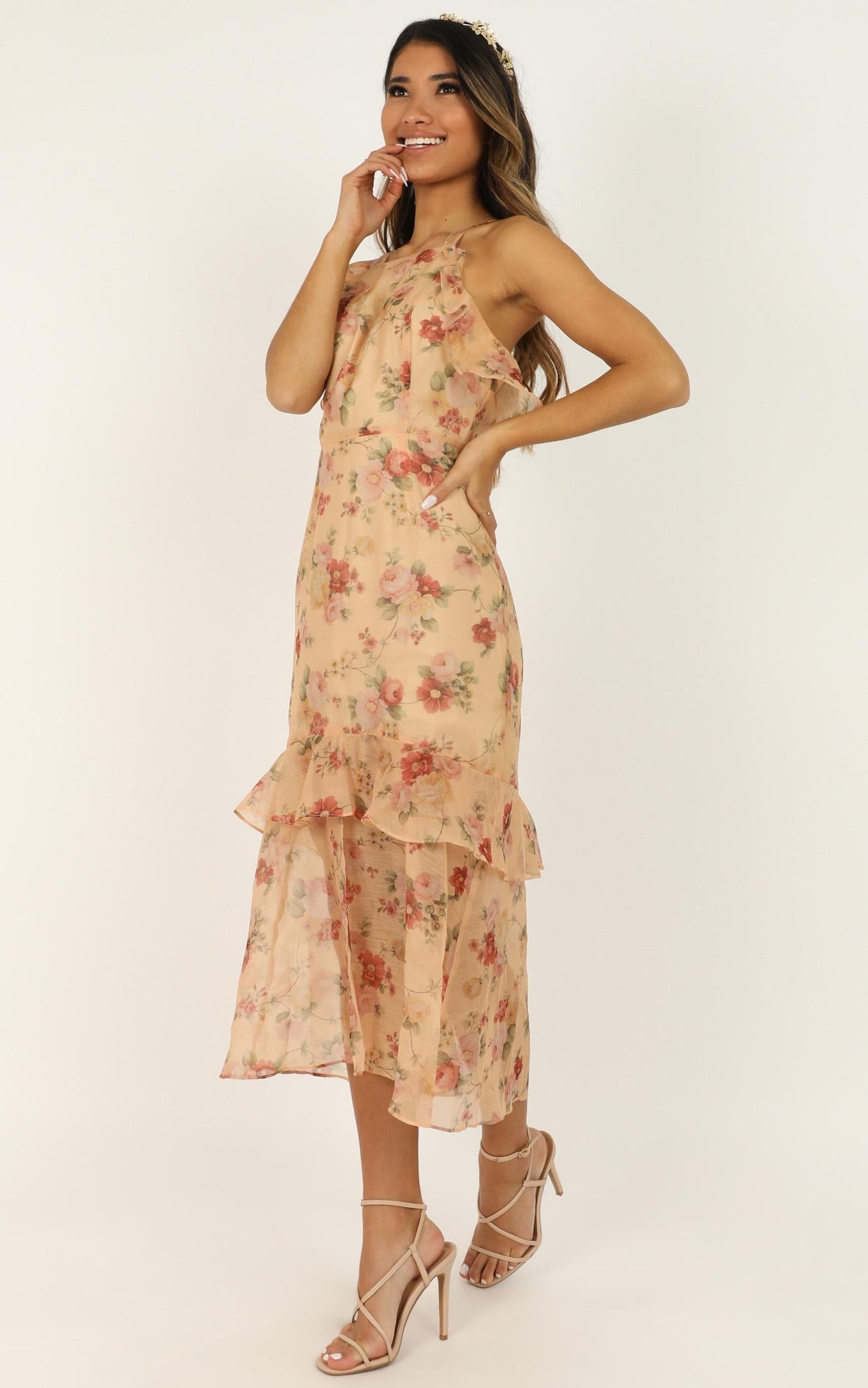 We Believe In Beauty Dress In Peach Floral