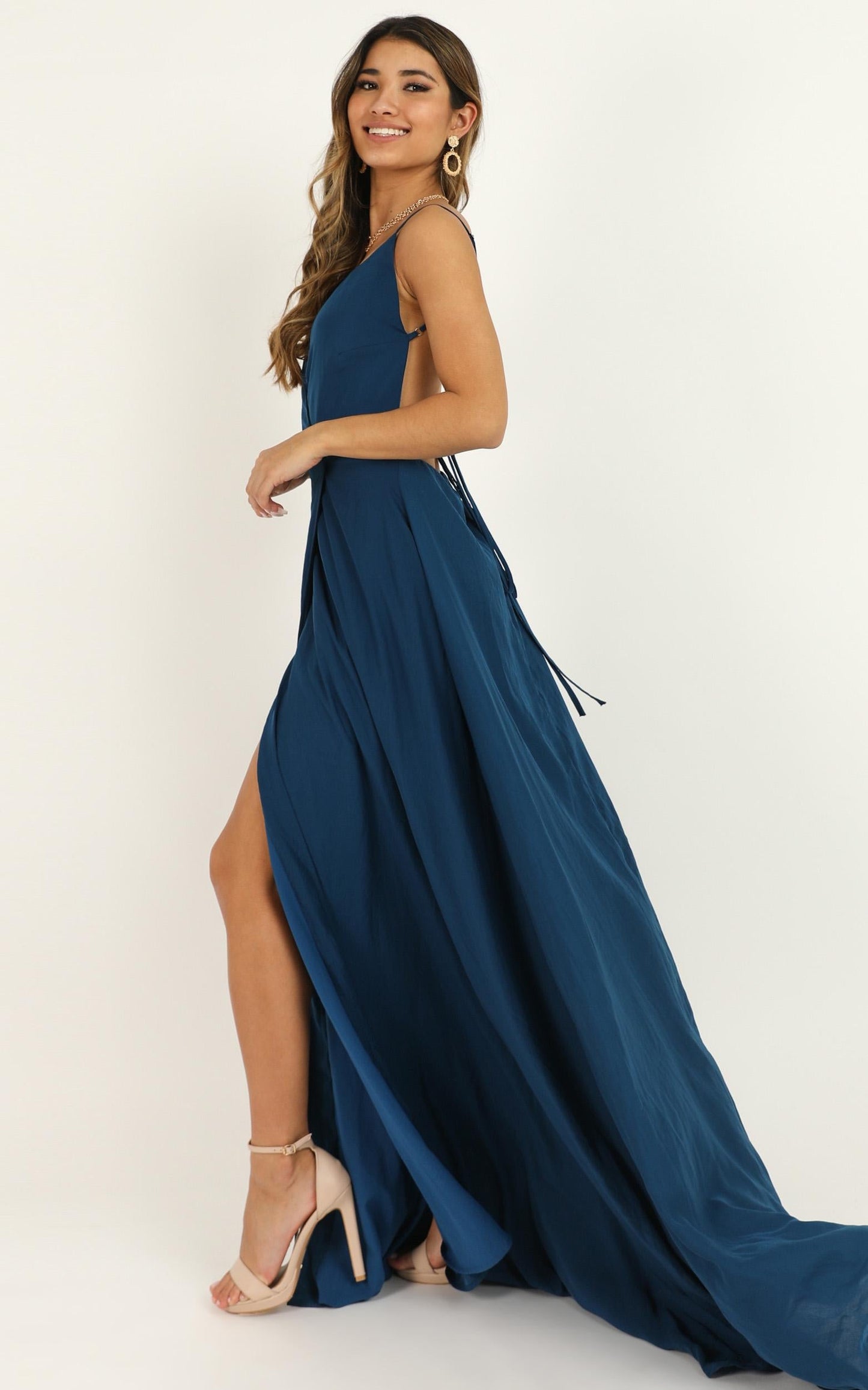 Starry Eyes Sparkling Dress In Teal Satin