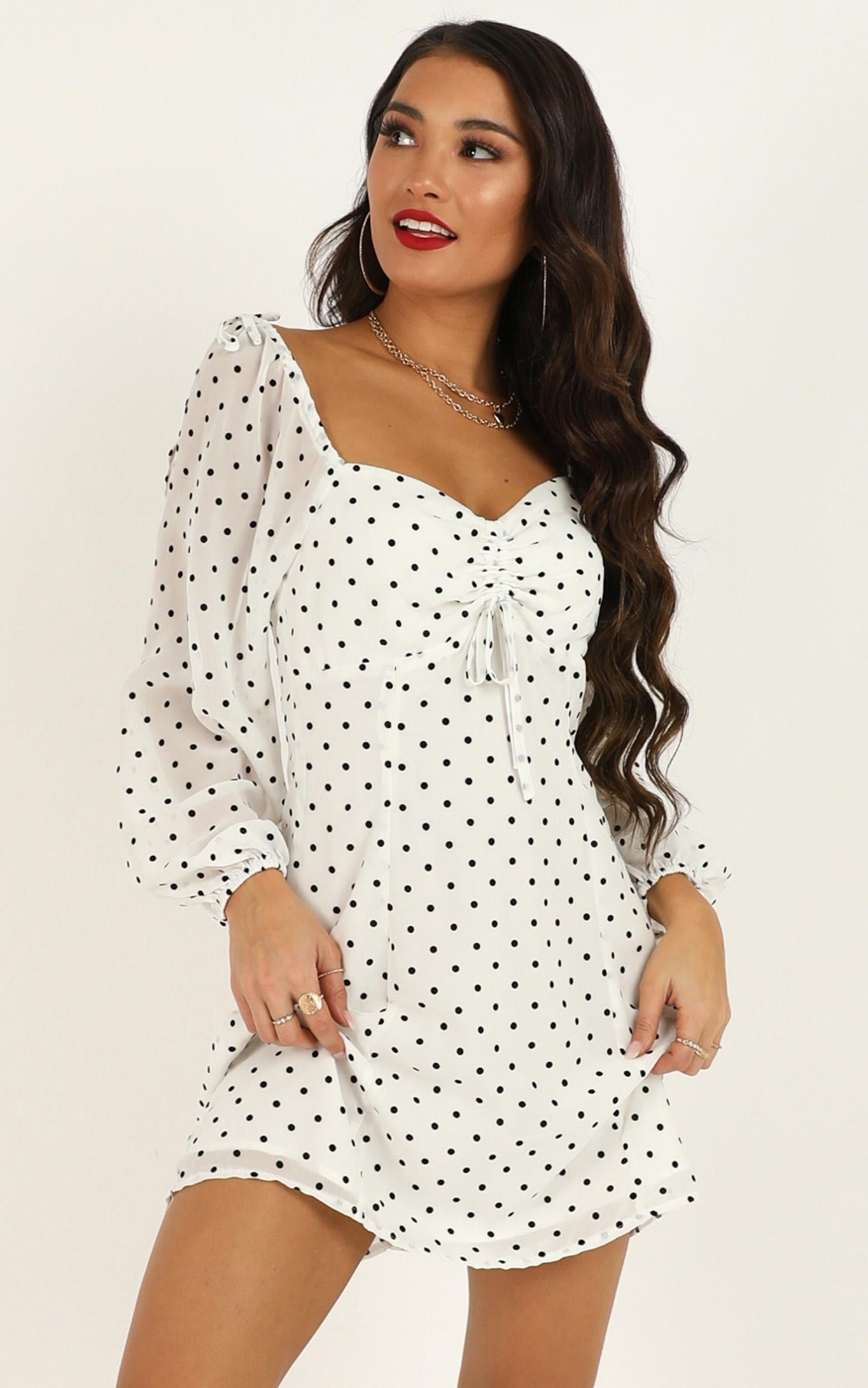 Sprinkles Dress in White Polka