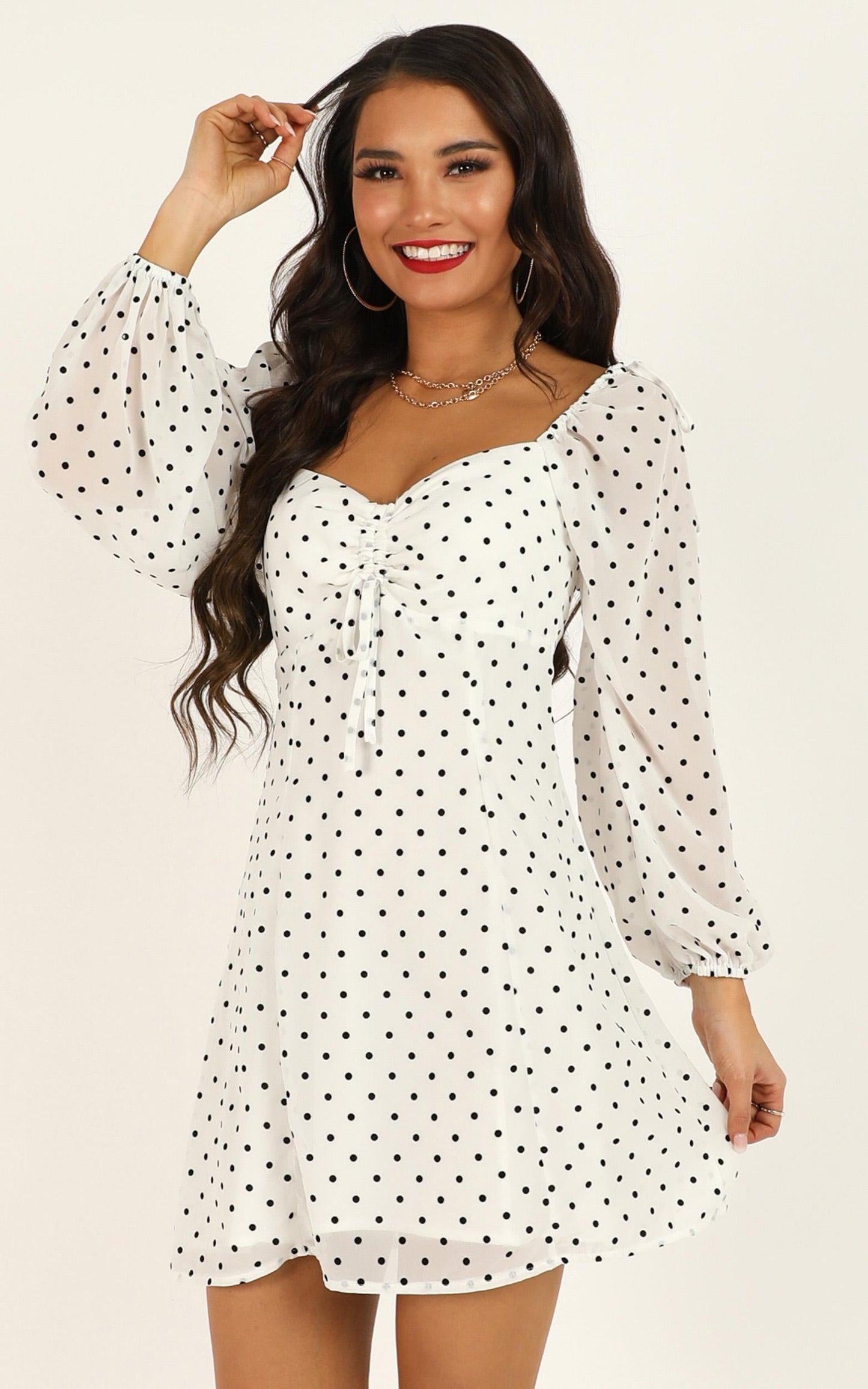 Sprinkles Dress in White Polka