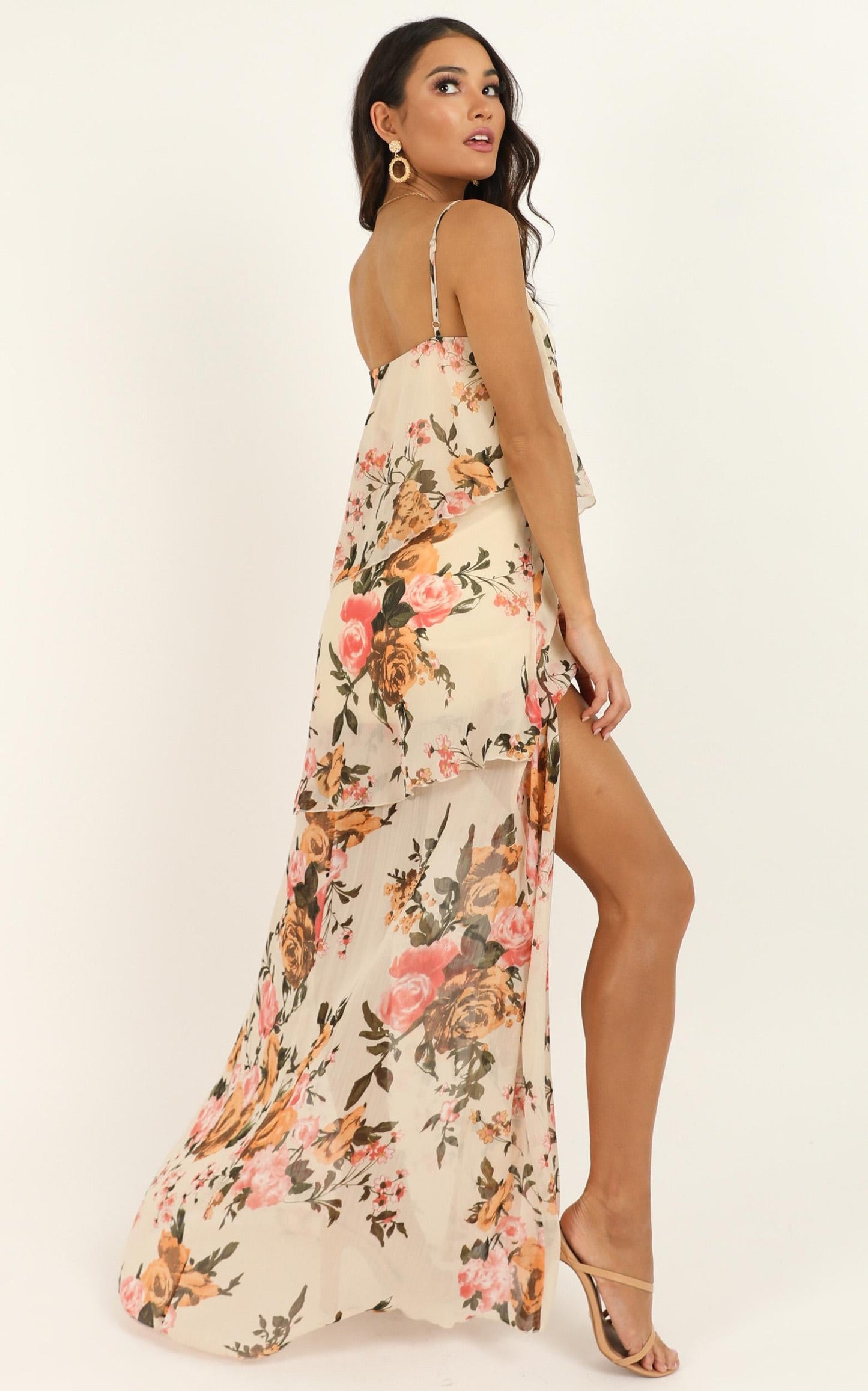 Flounce Maxi Dress In Cream Floral
