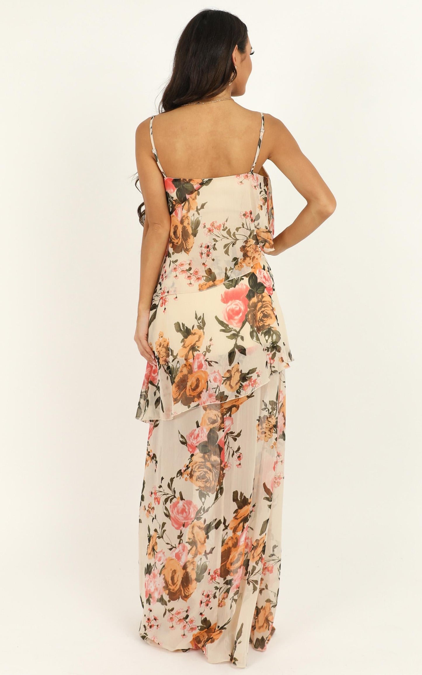 Flounce Maxi Dress In Cream Floral