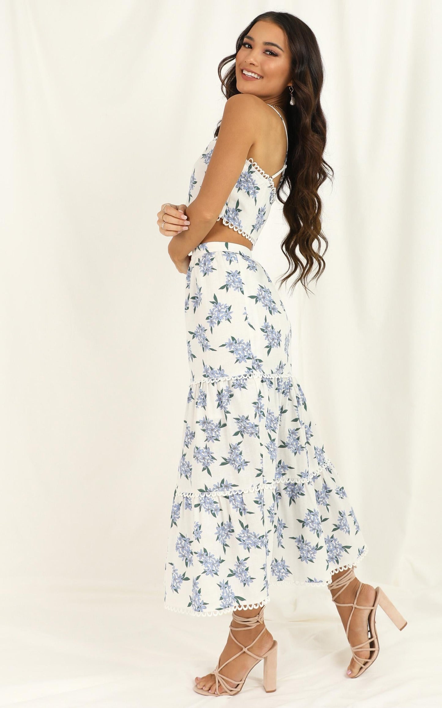 Crop And Go Two Piece Set In White Floral