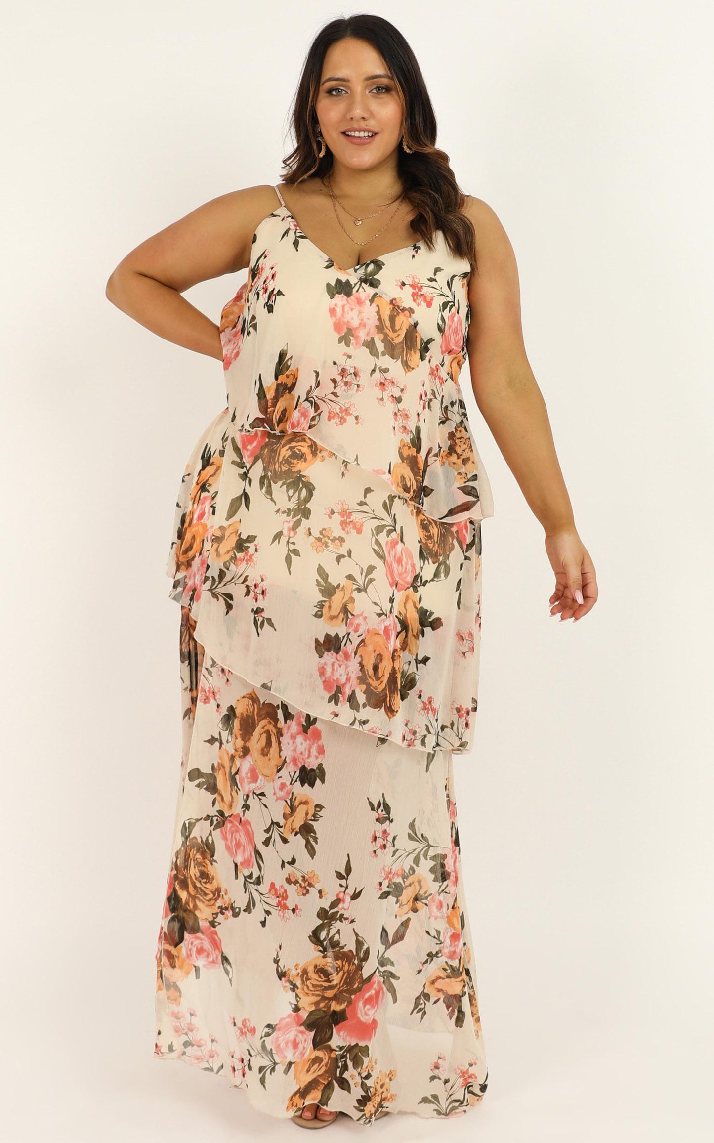 Flounce Maxi Dress In Cream Floral