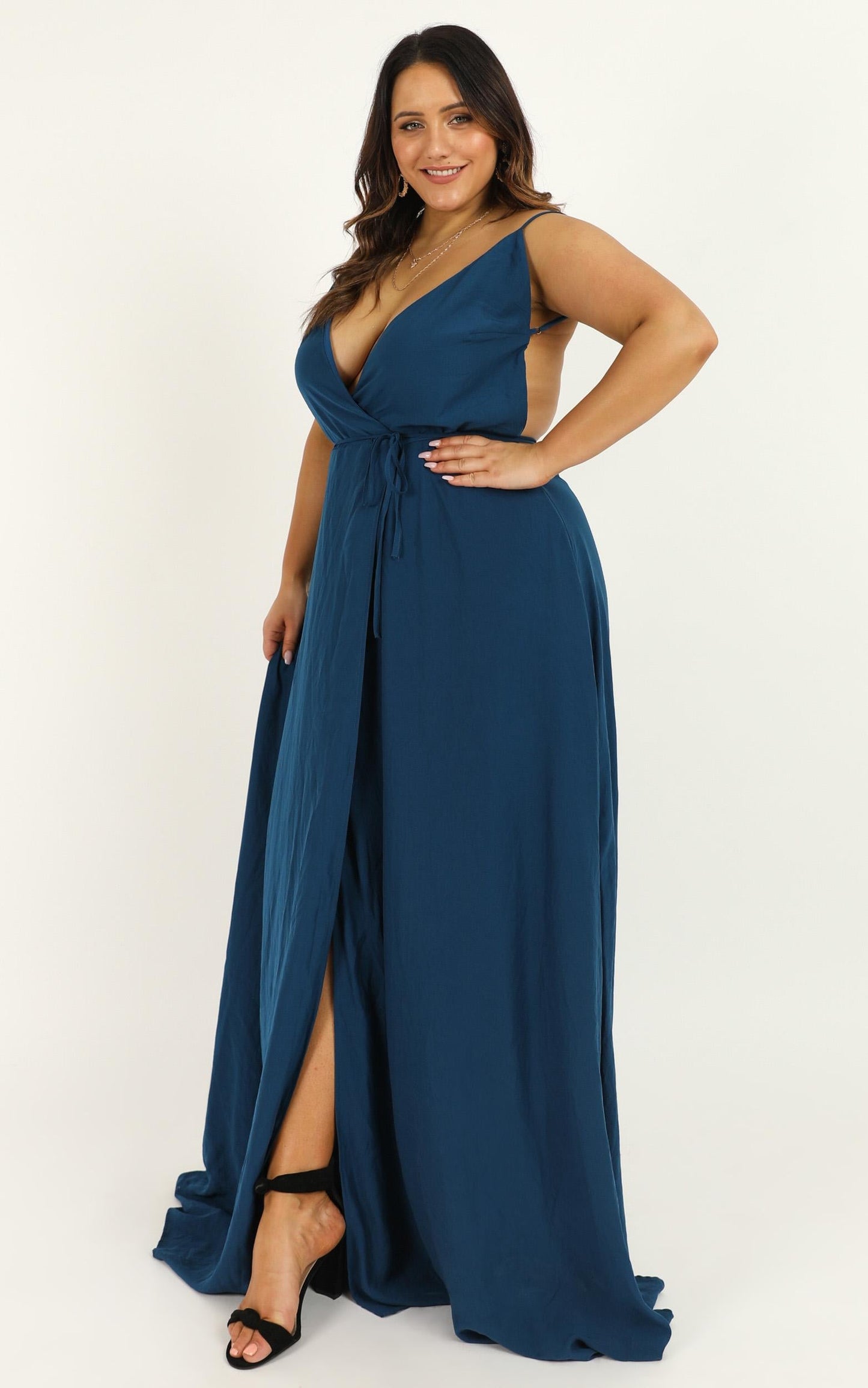 Starry Eyes Sparkling Dress In Teal Satin