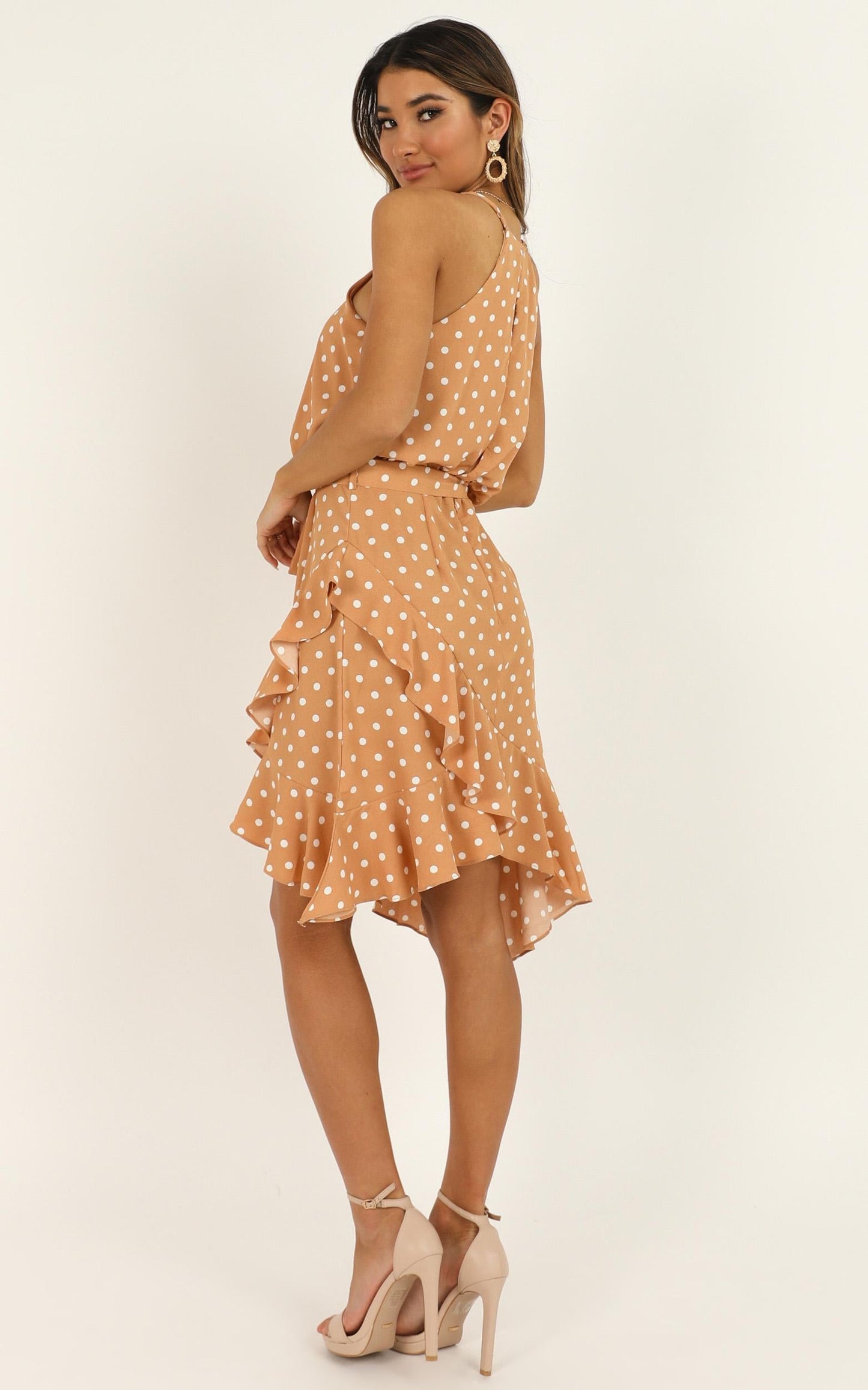 Shes So Curious Dress in Tan Spot