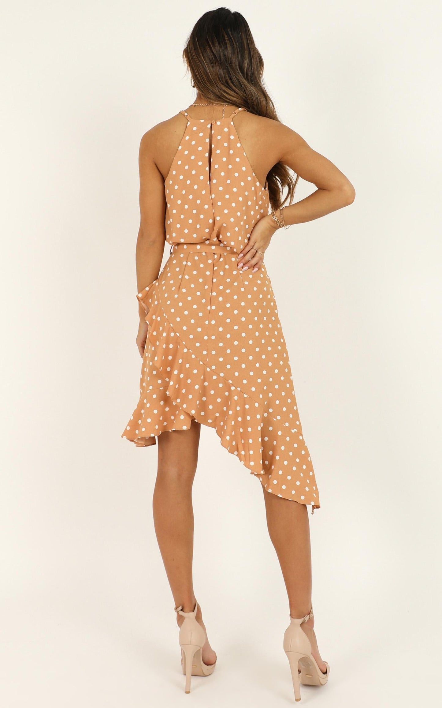 Shes So Curious Dress in Tan Spot