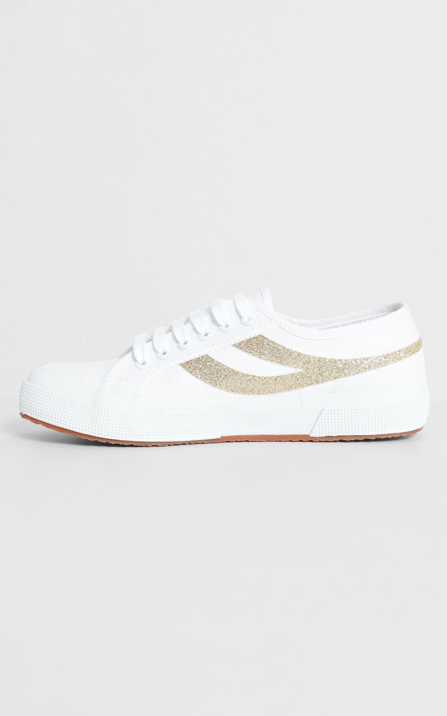 Superga - 2750 Swallowtail Micro Glitter Sneaker in White and Yellow Gold