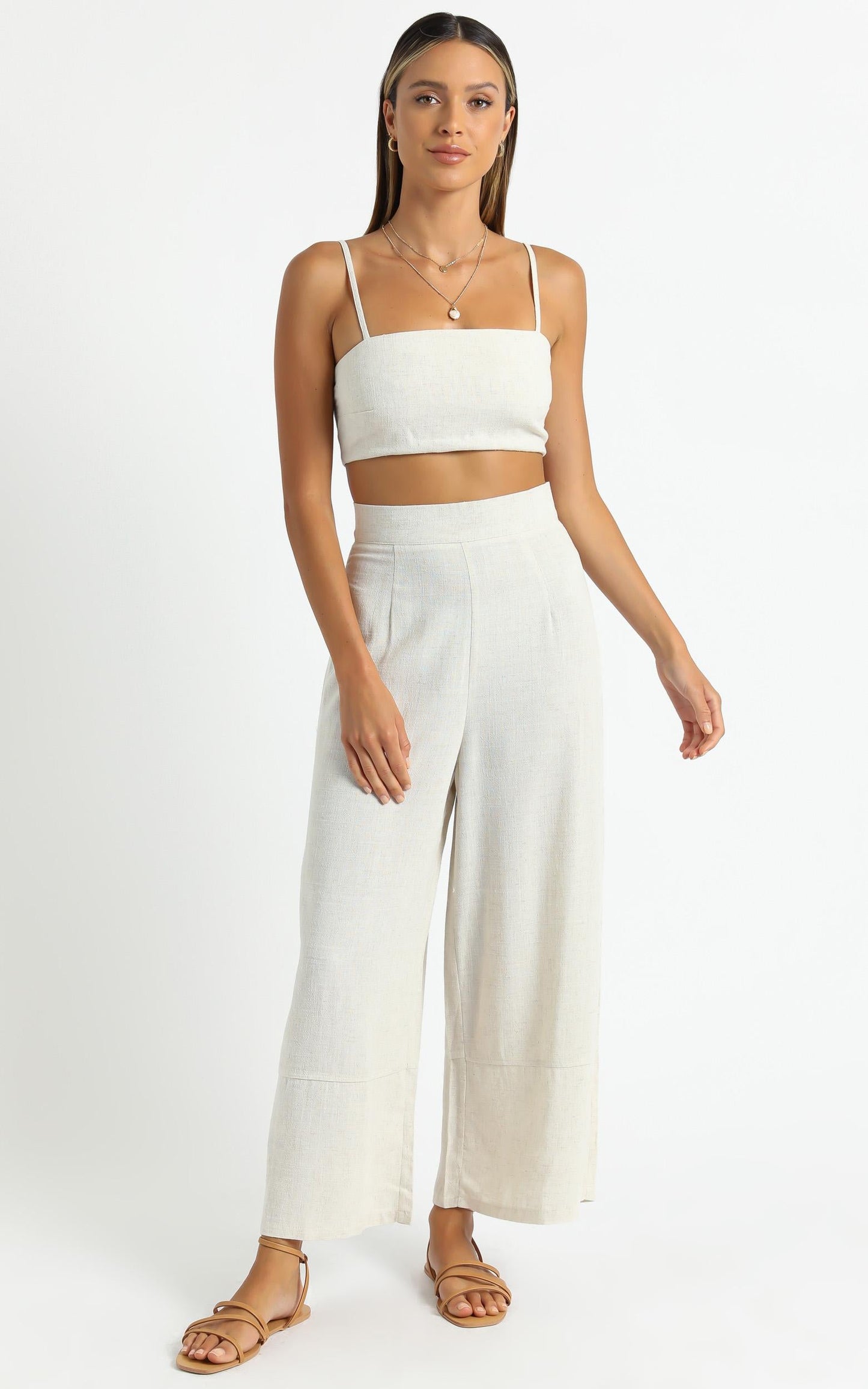 Gala Two Piece Set in Beige Linen Look