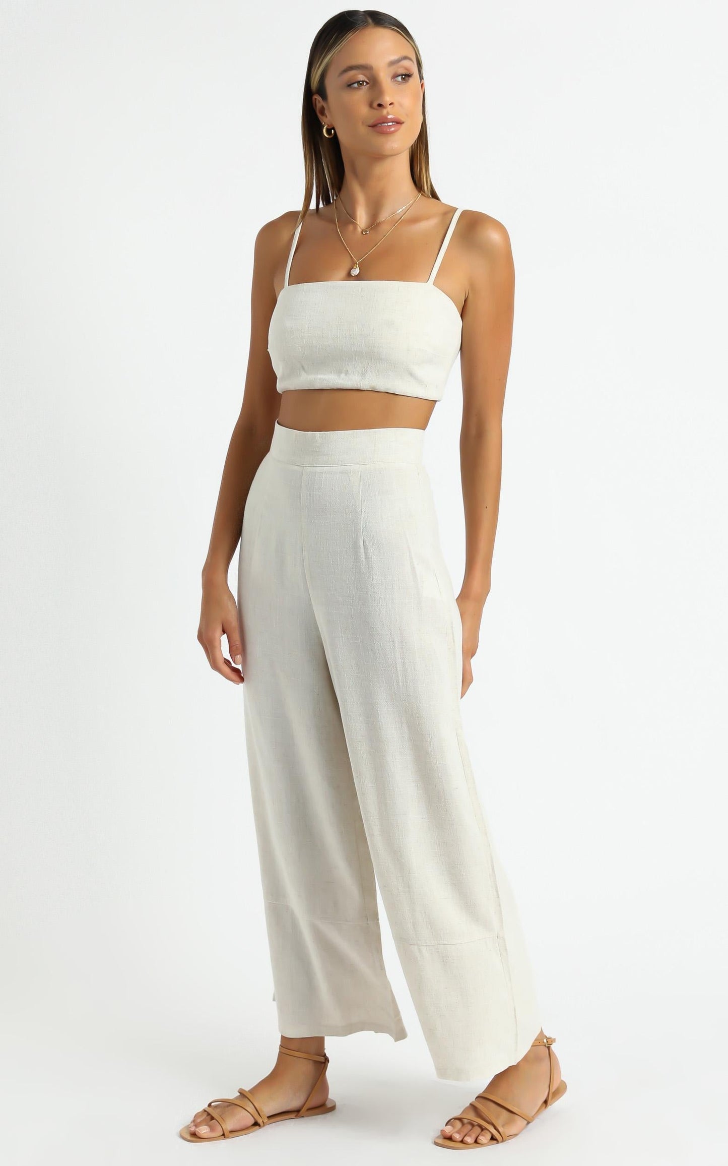 Gala Two Piece Set in Beige Linen Look