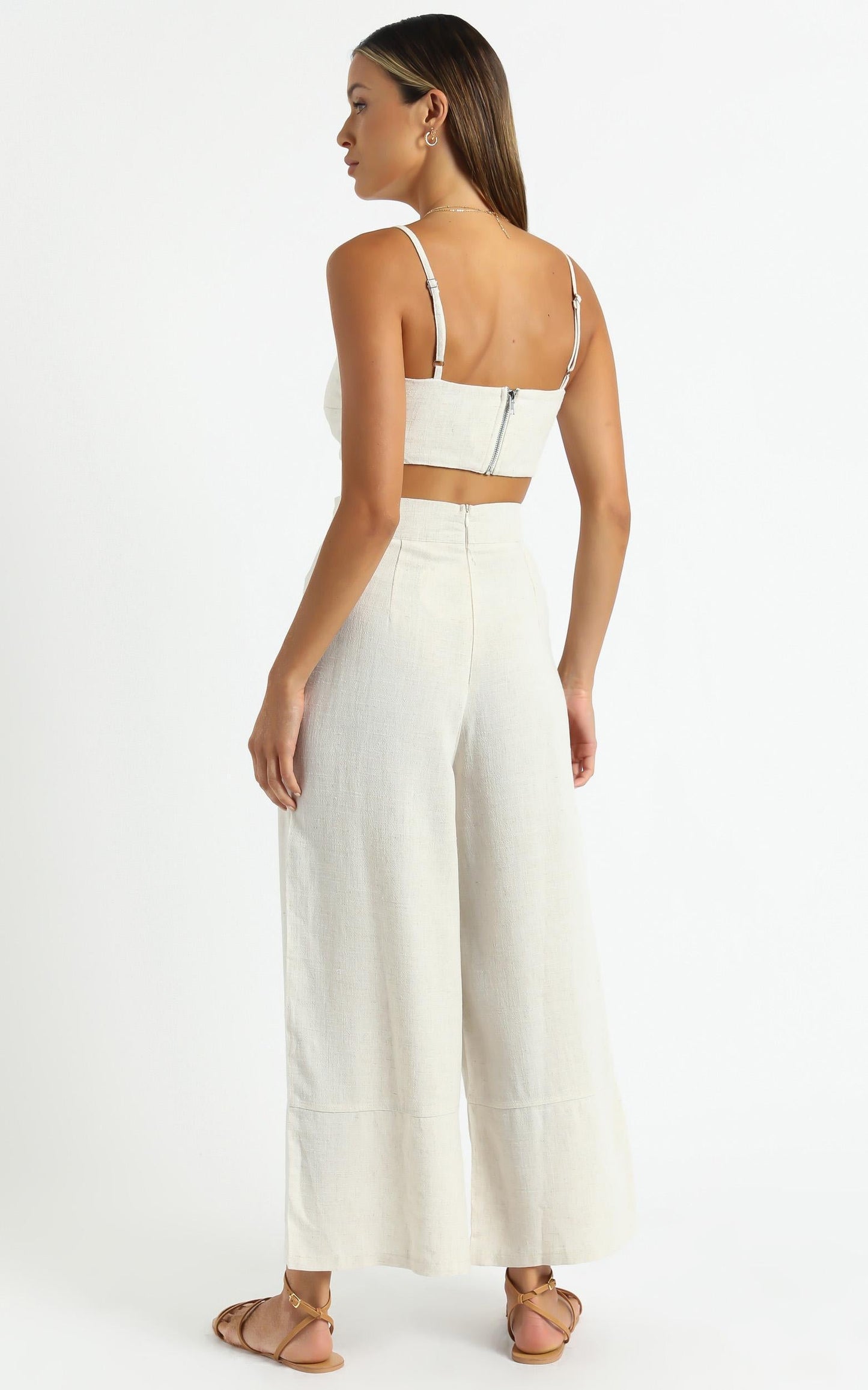 Gala Two Piece Set in Beige Linen Look