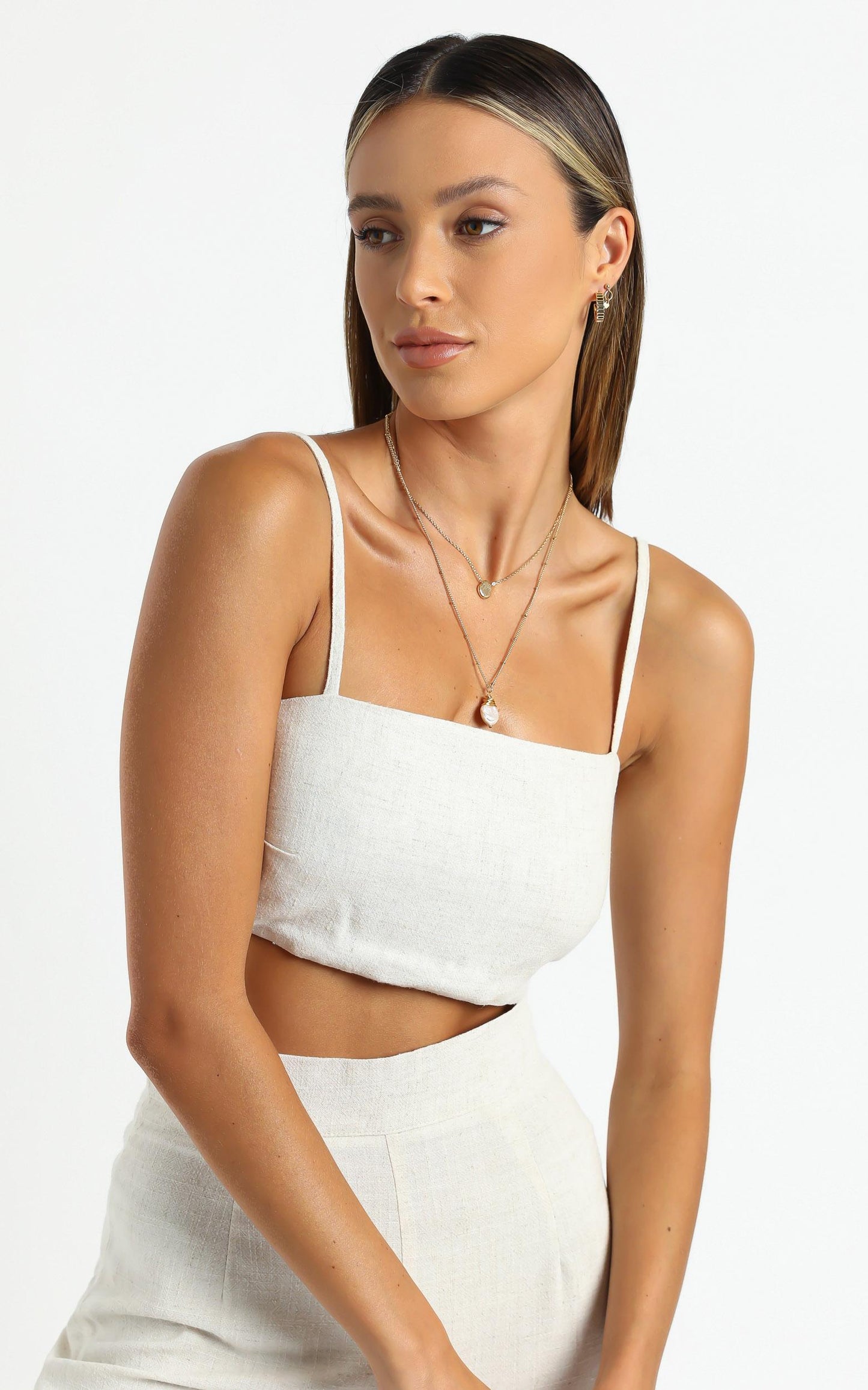 Gala Two Piece Set in Beige Linen Look