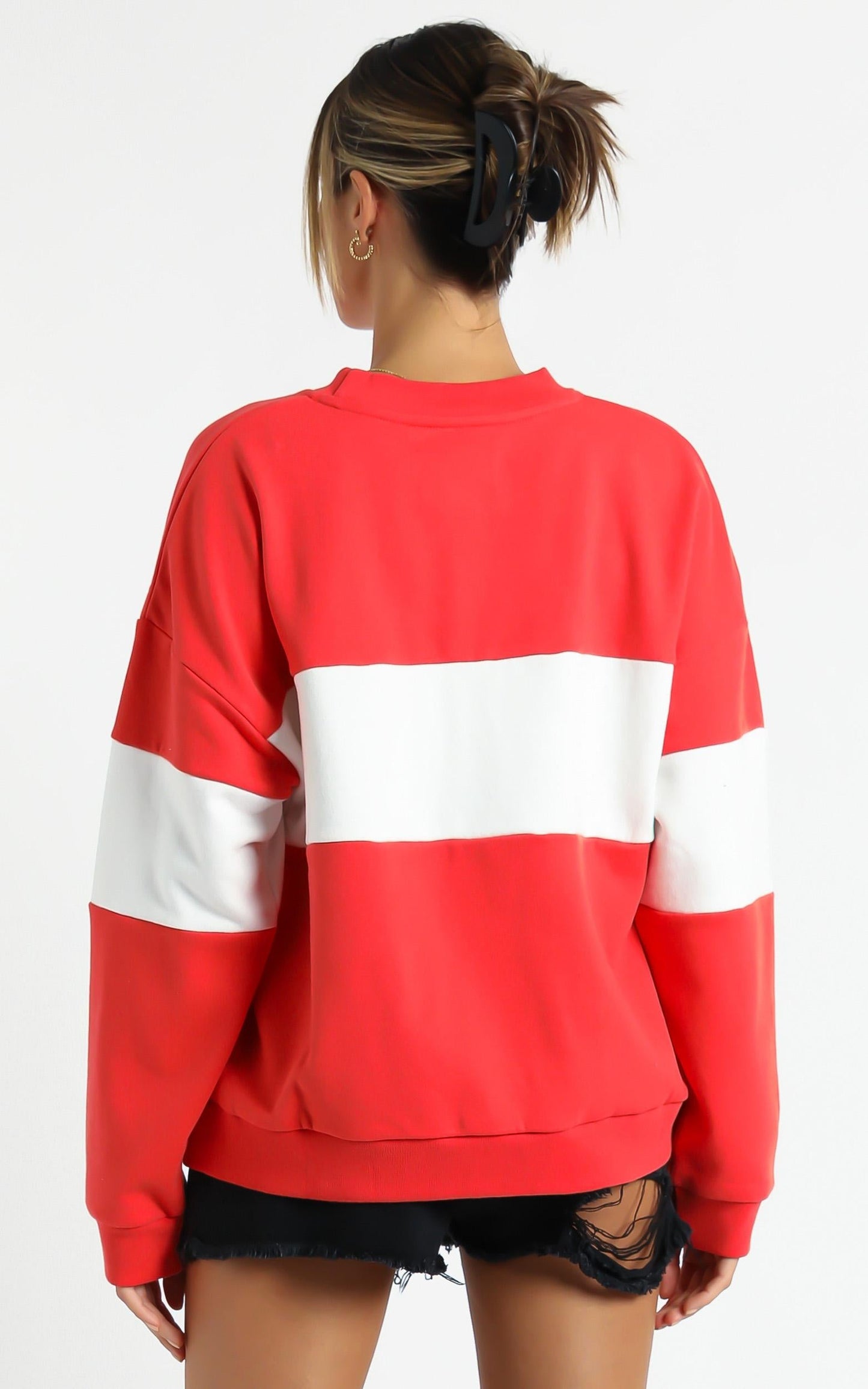 Rollas - Logo Split Sweater in Faded Red