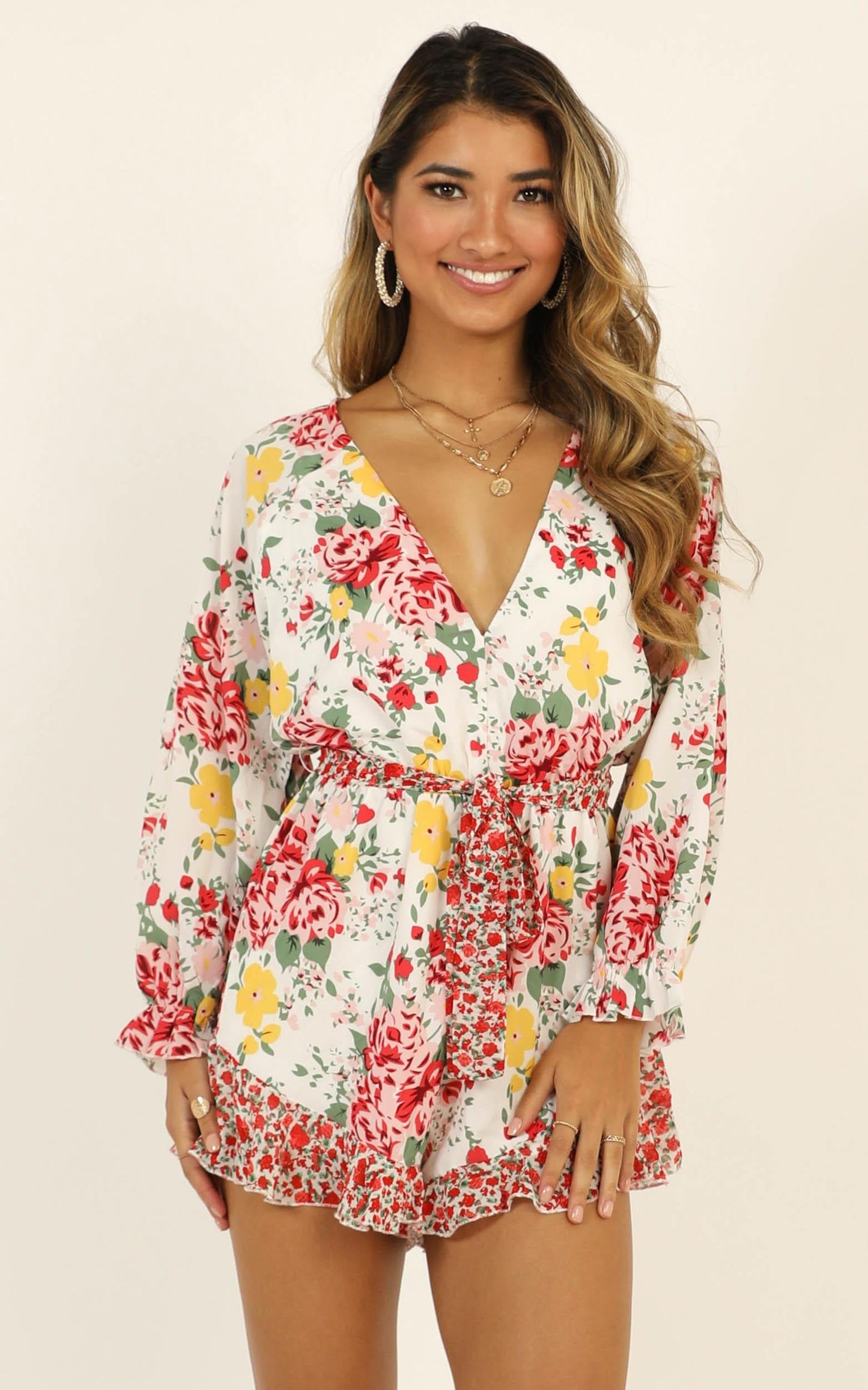 European Sunset Playsuit In White Floral