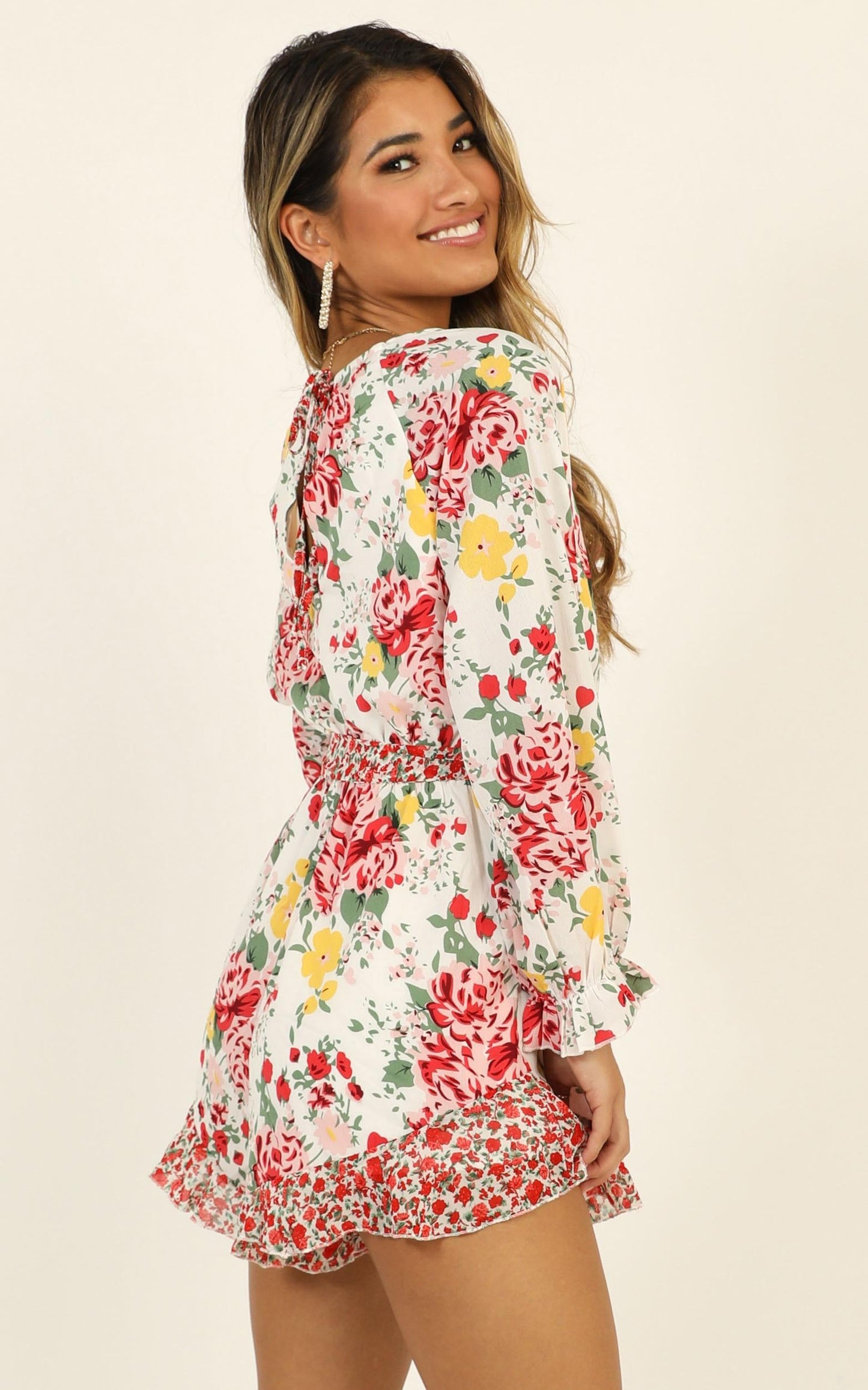 European Sunset Playsuit In White Floral