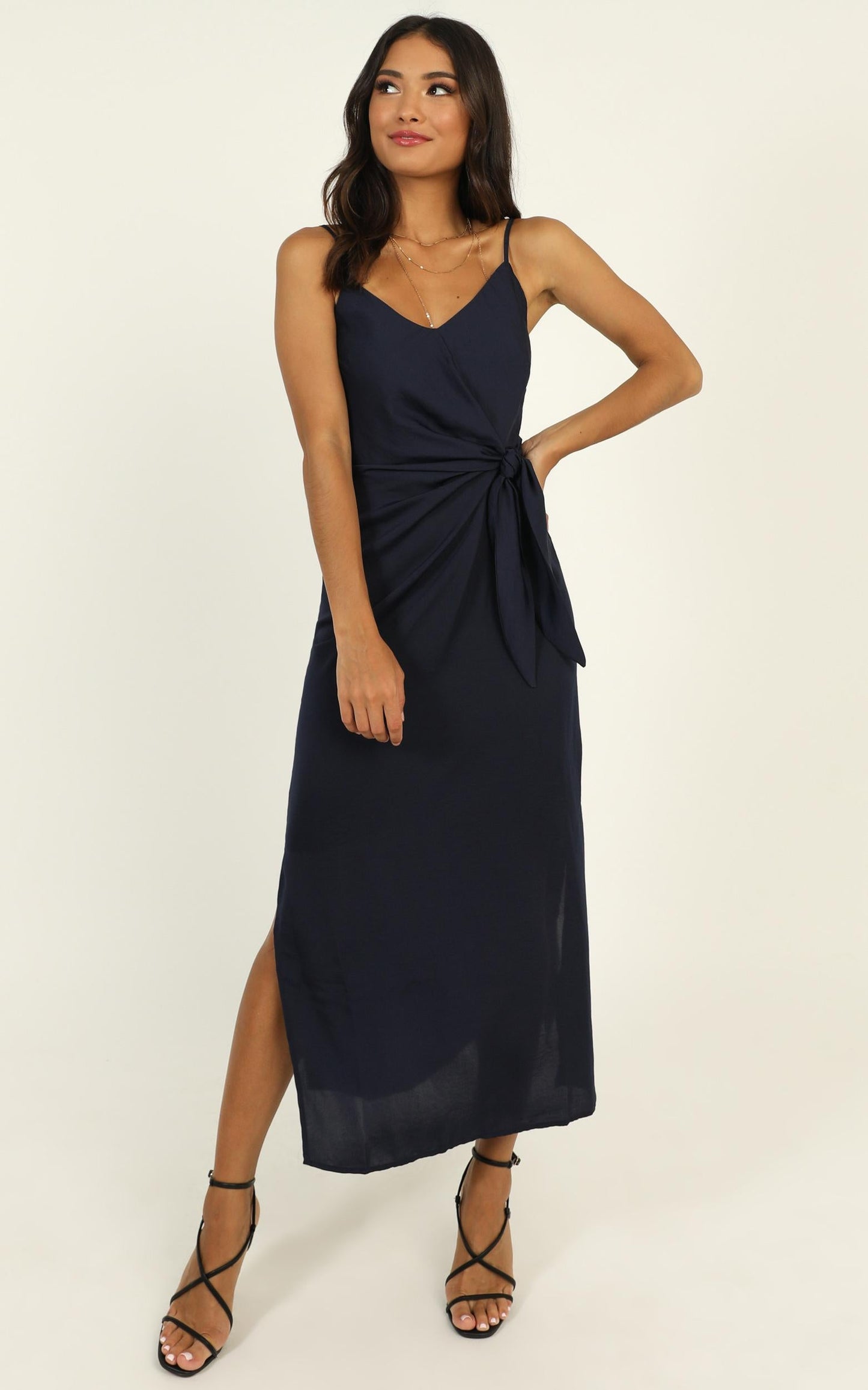 Forever Thinking Dress In Navy Satin