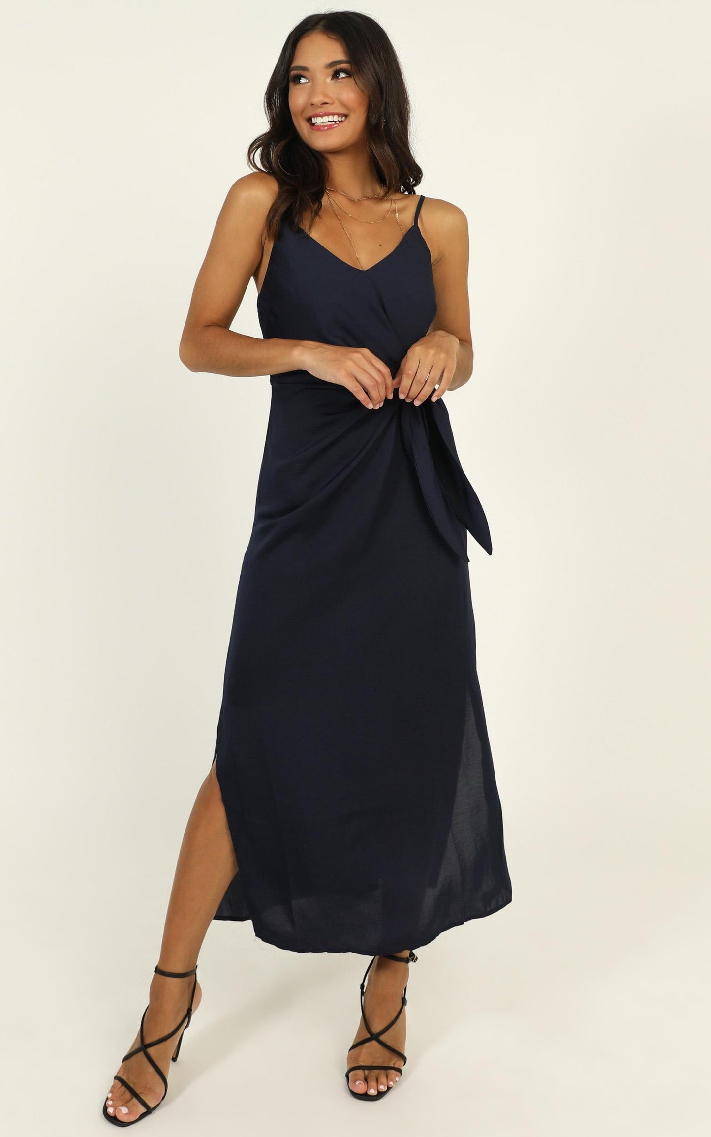 Forever Thinking Dress In Navy Satin