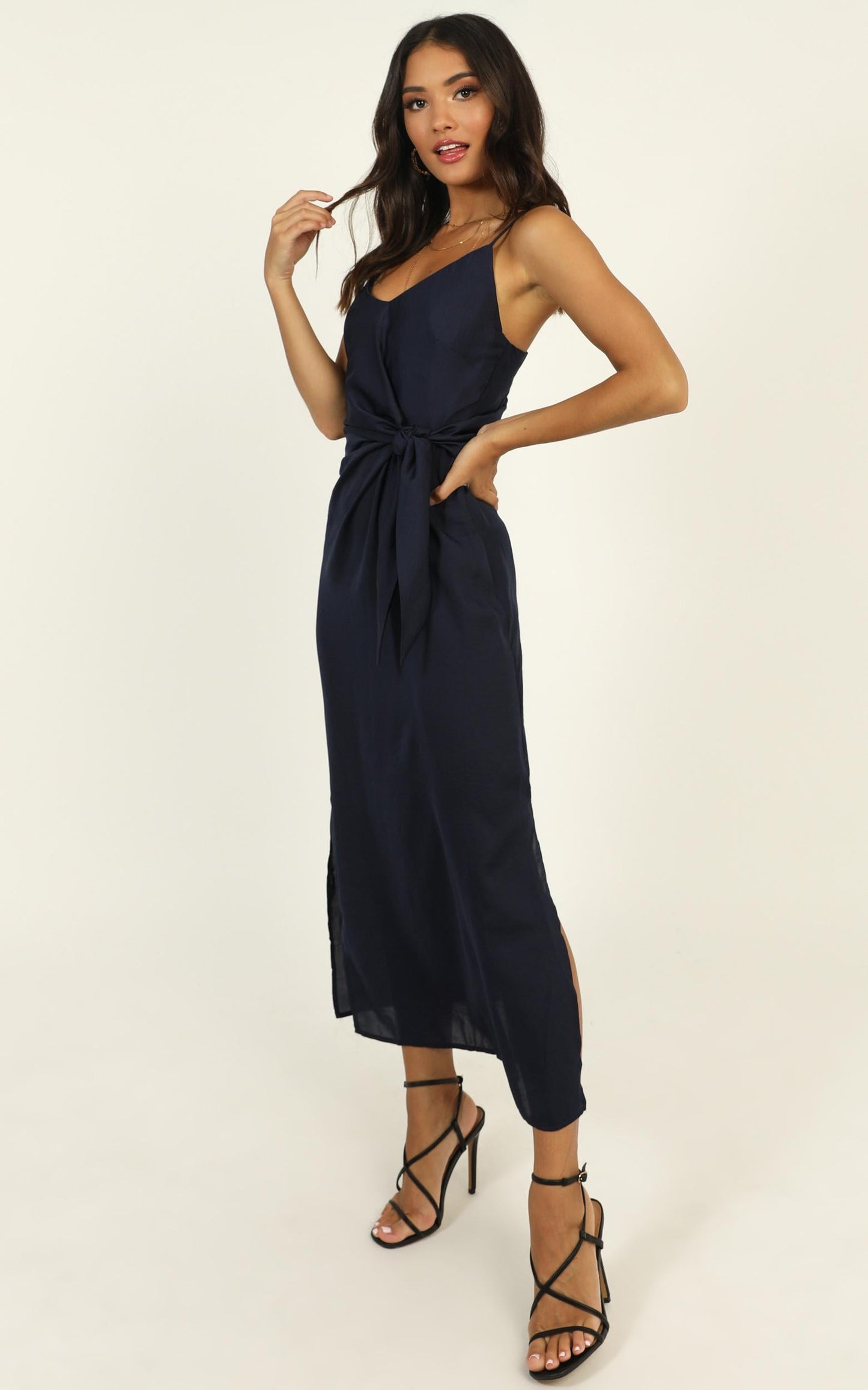 Forever Thinking Dress In Navy Satin