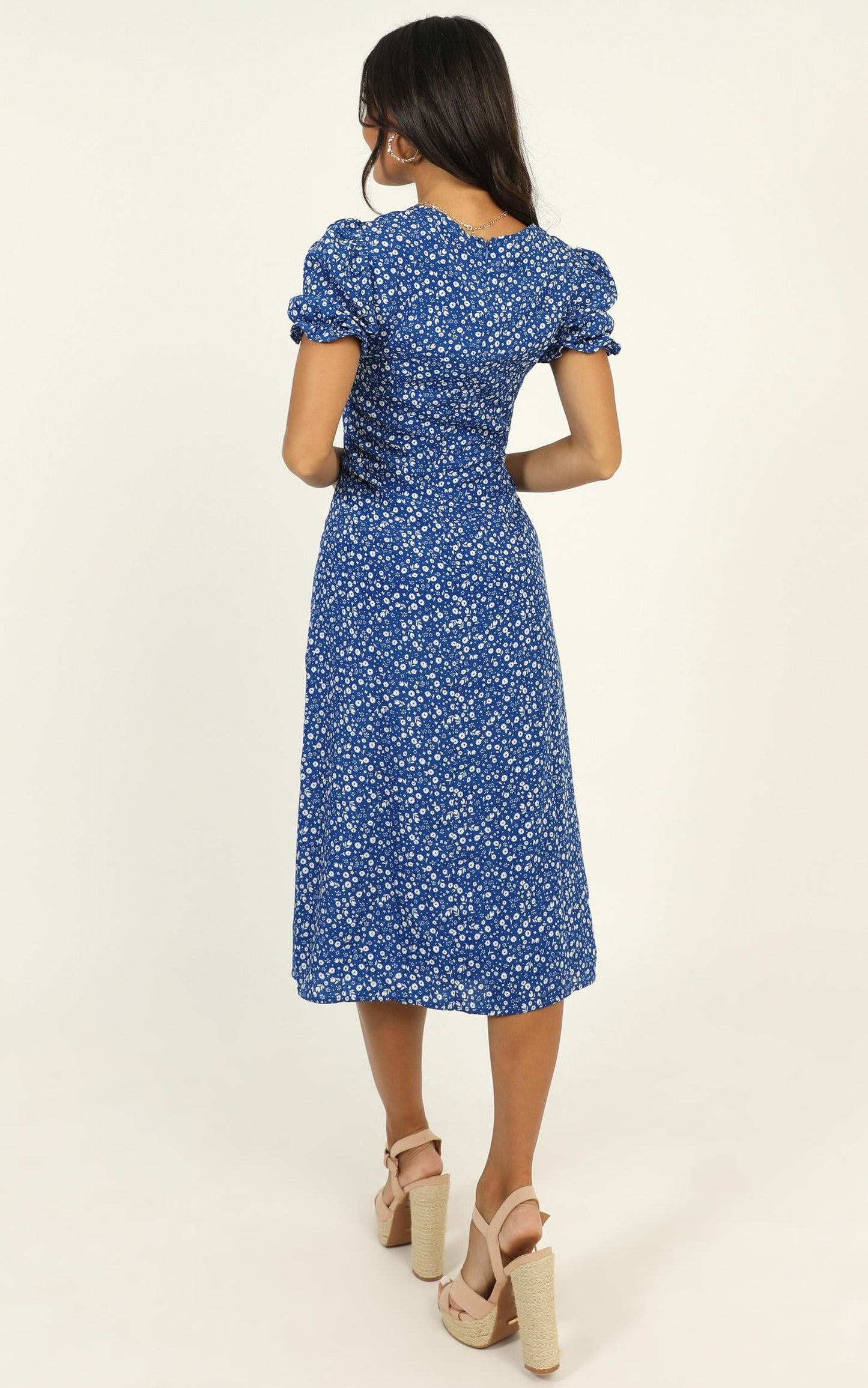 Stay Committed Dress In Blue Floral