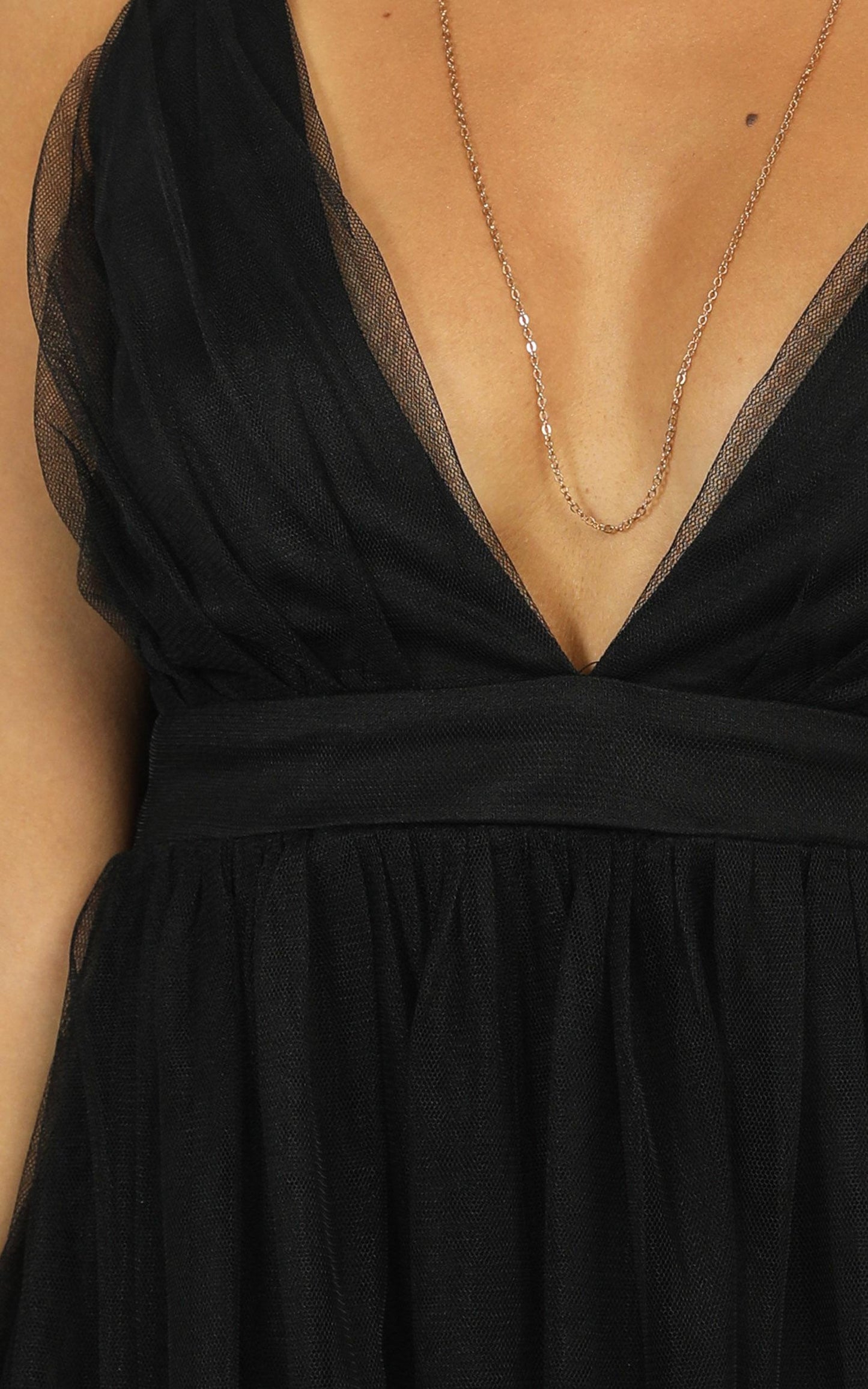 Like A Vision Plunge Maxi Dress in Black Tulle