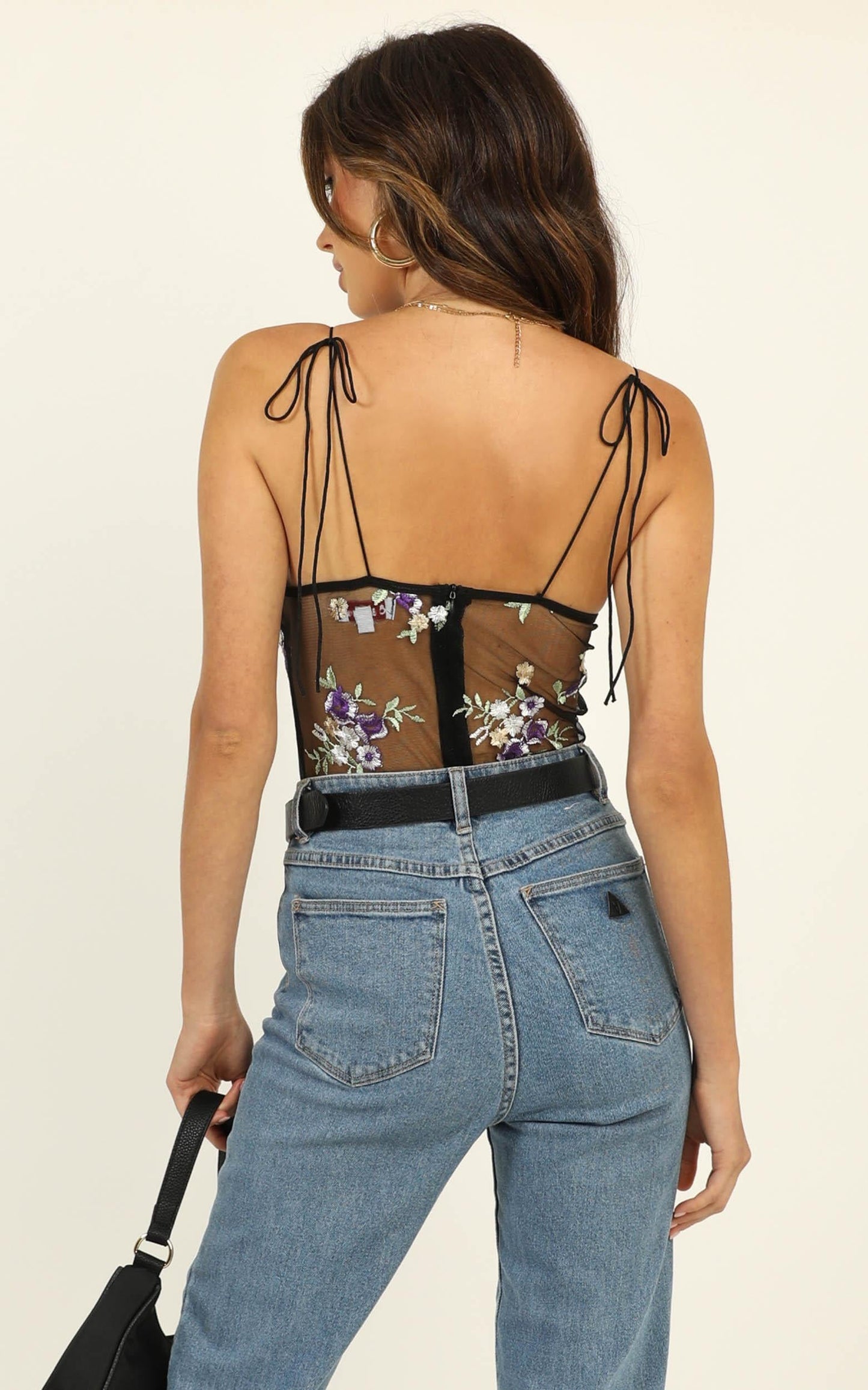 Piece Of Advice Bodysuit In Black Embroidery