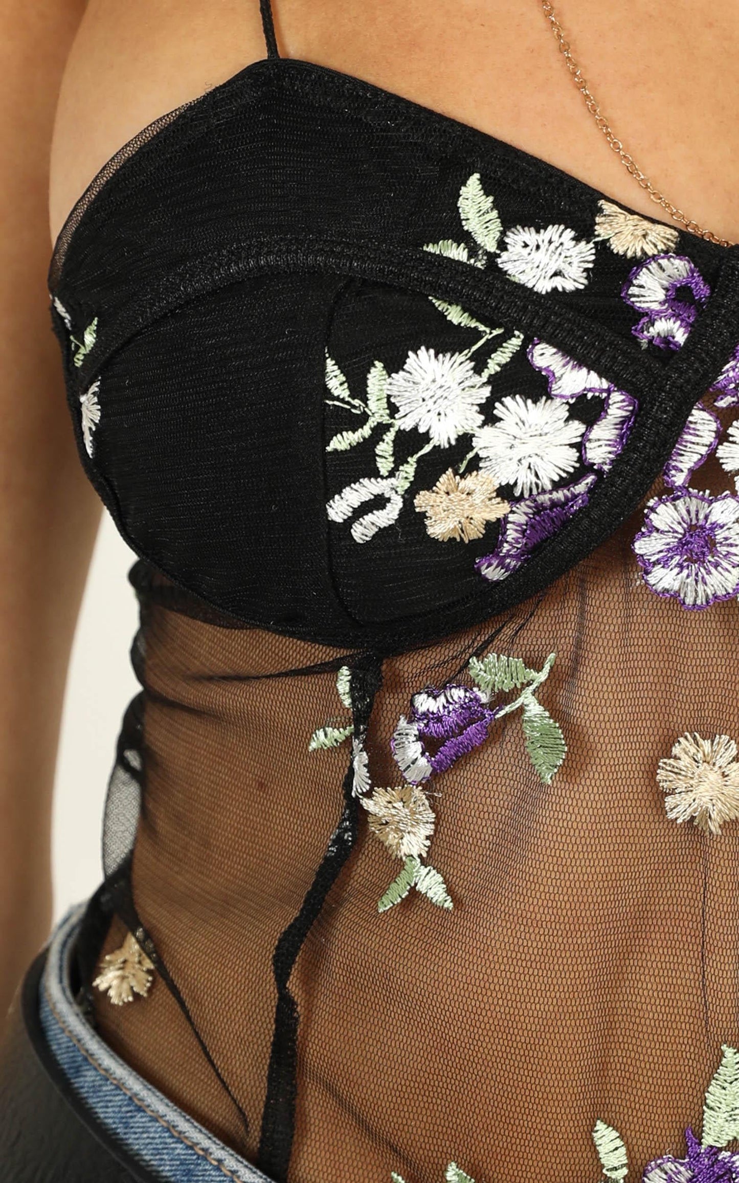 Piece Of Advice Bodysuit In Black Embroidery