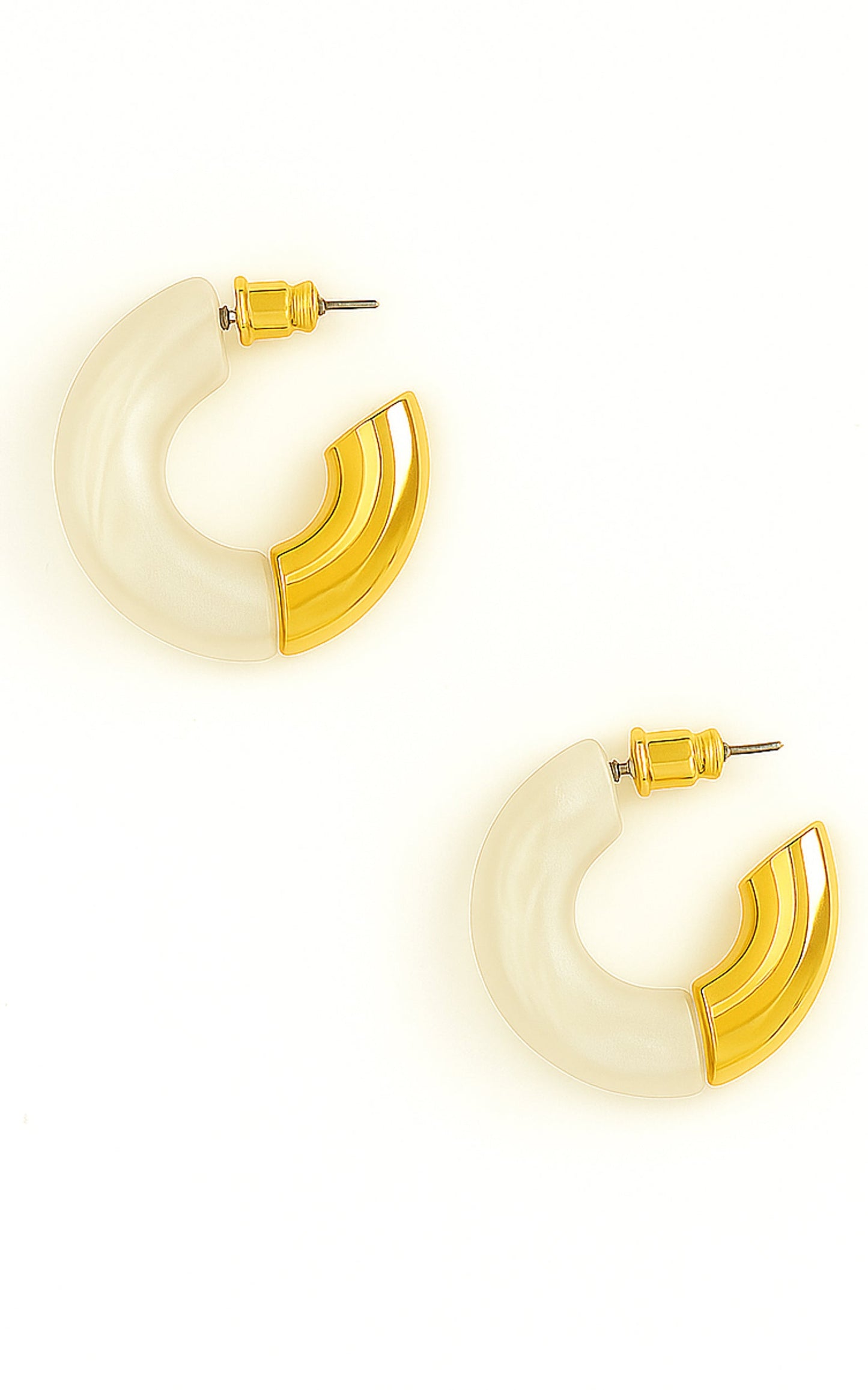 Helda Resin Half Hoop Earrings in Ivory/Gold