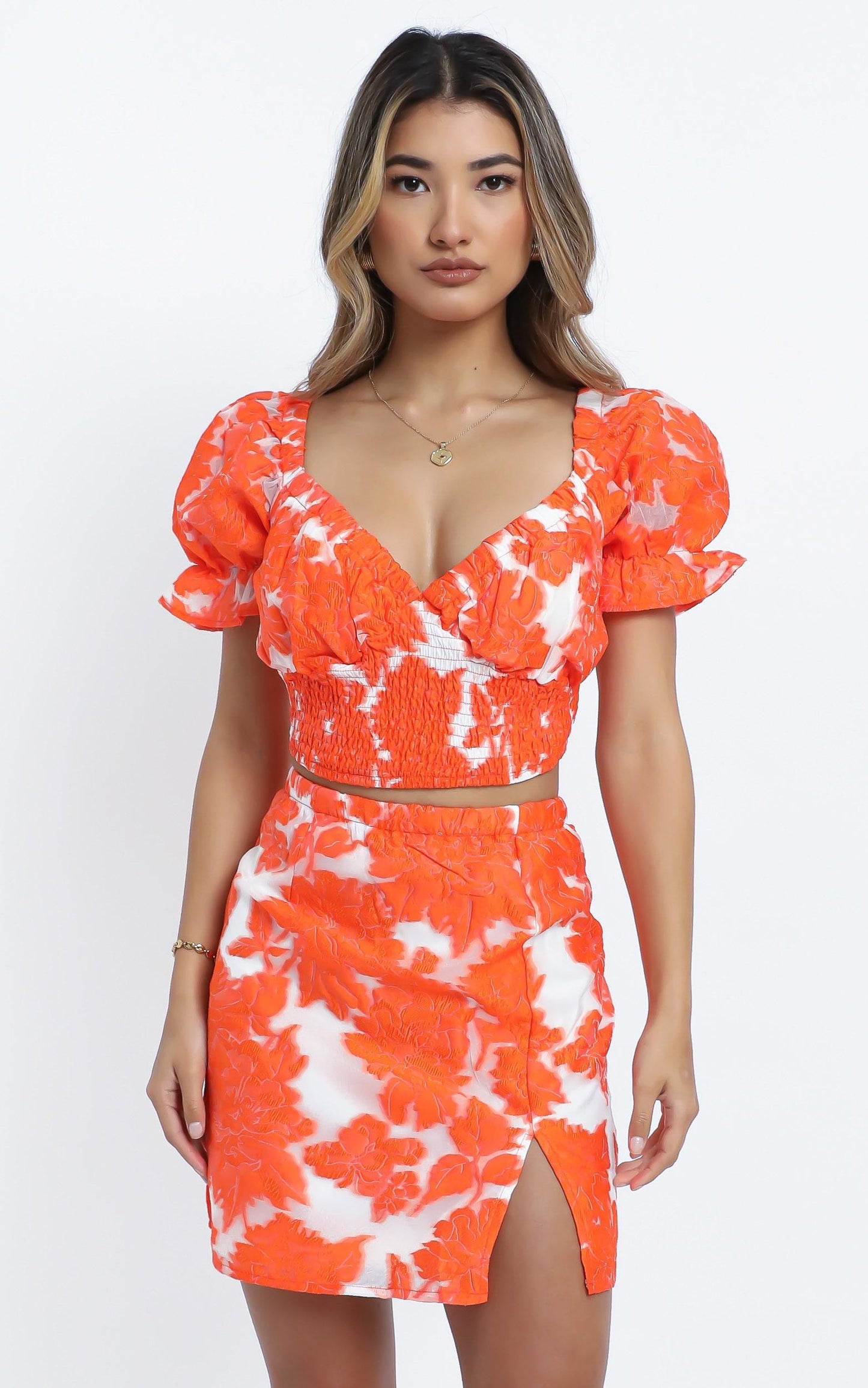 Julietta Two Piece Set in Orange Floral
