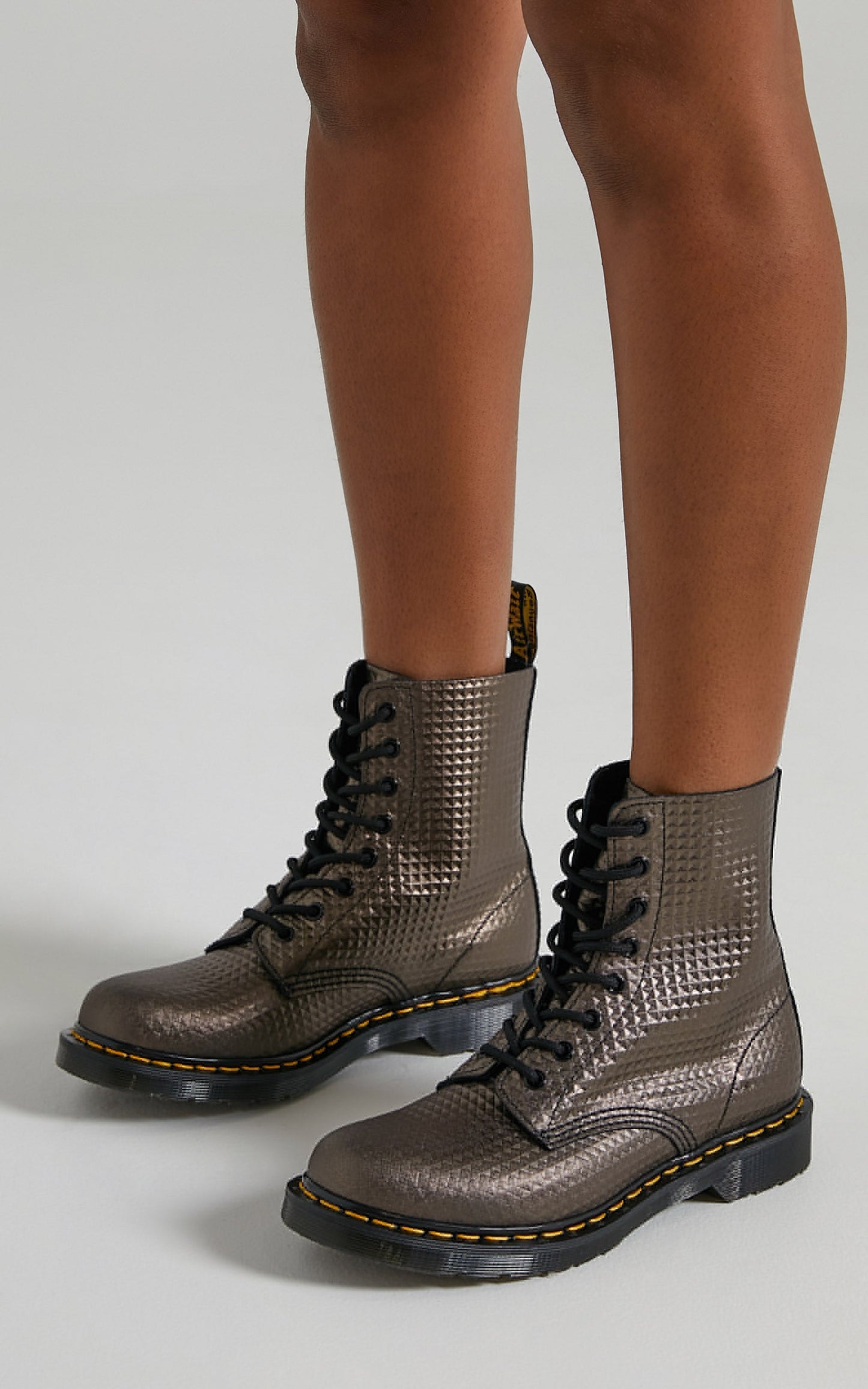Dr. Martens - 1460 Pascal 8 Eye Boots in Gunmetal Stud Emboss Leather